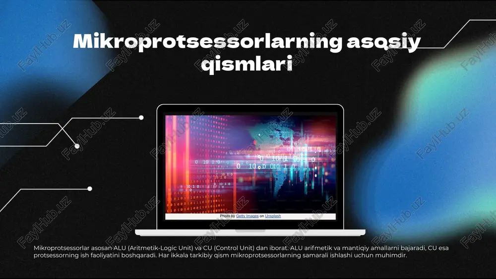 i risc mikroprotsessorlar risc (reduced instruction set computer) mikroprotsessorlari kam sonli va sodda buyruqlar bilan ishlaydi. ular yuqori tezlikda ishlaydi, chunki har bir buyruqni bajarish uchun kam vaqt sarflaydi. risc arxitekturasi ma'lum darajada parallel ishlashni qo'llab-quvvatlaydi, bu esa uning samaradorligini oshiradi. cisc mikroprotsessorlar cisc (complex instruction set computer) mikroprotsessorlari esa ko'p sonli va murakkab buyruqlar bilan ishlaydi. ular dasturlashni osonlashtiradi, lekin har bir buyruqni bajarish uchun ko'proq vaqt talab etishi mumkin. cisc tizimlari ko'pincha kam joy talab qiladi, chunki ularda ko'proq vazifalarni bajara oladigan buyruqlar mavjud. photo by altumcode on unsplash digital signal processor (dsp) dsp haqida umumiy ma'lumot digital signal processor (dsp) - bu raqamli signalni qayta ishlashga mo'ljallangan mikroprotsessor. u raqamli signallarni analitik ko'rinishda tez va samarali ishlov berish imkonini beradi. ishlash prinsipi dsp mikroprotsessorlari raqamli signallarni qabul qilib, ularni matematik operatsiyalar orqali qayta ishlaydi. bu jarayonda yuqori tezlikda hisoblash imkoniyatlari va maxsus algoritmlardan foydalaniladi. qo'llanilish sohalari dsp …