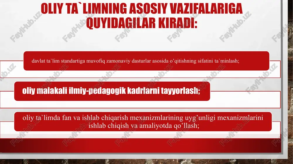 sida”gi o’zbekiston respublikasi qonunlariga muvofiq, o’zbekiston respublikasi oliy ta`lim muassasalarining magistraturasiga talabalarni qabul qilish tartibi “oliy ta`lim muassasalarining magistraturasiga qabul qilish tartibi to’g’risida nizom” bilan belgilanadi. magistratura – bakalavriyat asosidagi ikki yildan kam bo’lmagan aniq mutaxassislik bo’yicha oliy ta`limning davomi hisoblanadi. magistraturada o’qishning davomiyligi ishlab chiqarishdan ajralmagan xolda olti oydan kam bo’lmagan vaqtga uza edi. bitiruvchilarga davlat attestatsiya natijalariga ko’ra, magistratura ta`lim daturining oxirida aniq mutaxassislik bo’yicha “magistr” akademiyak unvoni, munosib ko’krak nishoni va davlat namunasidagi diplom va uning ilovasi beriladi. har bir davlat kelajagi fuqarolarining intellektual salohiyatiga, madaniyati, bunyodkorligiga tayanadi. zero, eski ta’lim-tarbiya asosida yangi jamiyat qurib bo’lmaydi. shu jihatdan mamlakatimiz kelajagi, shubhasiz kadrlar tayyorlash masalasiga bevosita bog’liq. o’zbekistonda mustaqillik yillarida ilm-fanning rivojlanishi uchun barcha shartsharoitlar yaratildi. iqtisodiy qiyinchiliklar hamda o’tish davri muammolariga qaramasdan sovet tuzumi davrida shakllangan ilm-fan infrastrukturasi bir tomondan saqlab qolindi, boshqa tomondan uning yanada rivojlanishi uchun huquqiy, ma’naviy, iqtisodiy asoslar yaratildi. matematika darslarida zamonaviy axborot …
