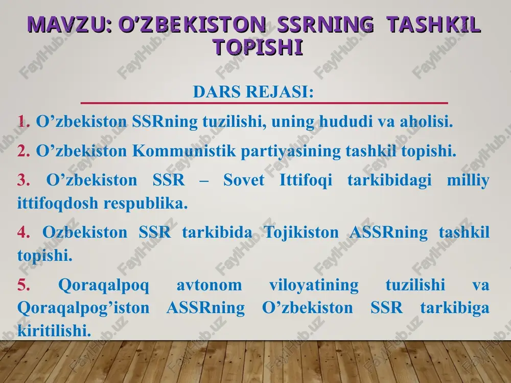 lashtirilgan edi. mahalliy hokimiyat organlari mustahkamlanib, ularning markaziy hukumat muassasalari bilan aloqalari kuchaygandan so‘ng o‘zbekiston poytaxti 1930-yil 20-sentyabrda respublikaning eng muhim iqtisodiy, siyosiy va madaniy markazi bo‘lgan toshkent shahriga ko‘chirildi. o‘zbekiston ssr hukumatining raisi fayzulla xo‘jayev bir kechada poytaxtni samarqanddan toshkentga ko‘chirib keltirgan edi. o‘zbekiston hukumatining samarqanddan toshkentga ko‘chirilishi o’zbekiston ssrning ma’muriy-hududiy bo’linishi: o‘zbekiston ssrda 1925-yil 29-yanvarda ilk bor ma’muriy-hududiy bo‘linish o‘tkazildi. dastlabki 7 viloyat (zarafshon, samarqand, toshkent, farg‘ona, surxondaryo, qashqadaryo, xorazm), alohida konimex tumani tashkil topdi. bu paytda o‘zssr tarkibida 23 ta uyezd va 241 ta volost bo‘lgan. 1926-yil 29-sentyabrda o‘zbekiston ssr sovetlari markaziy ijroiya qo‘mitasi v sessiyasining rayonlashtirish to‘g‘risida qarori qabul qilindi. unga muvofiq o‘zbekiston ssrda mavjud bo‘lgan 7 ta viloyat, 23 ta uyezd, 241 ta volost va 1163 ta qishloq jamoasi o‘rniga yangi ma’muriy bo‘linish o‘tkazilib, 10 ta okrug (xorazm, buxoro, o‘rta zarafshon, samarqand, toshkent, xo‘jand, qo‘qon, andijon, surxondaryo, qashqadaryo), alohida qozoq-qoraqalpoq konimex tumani, 87 ta tuman …