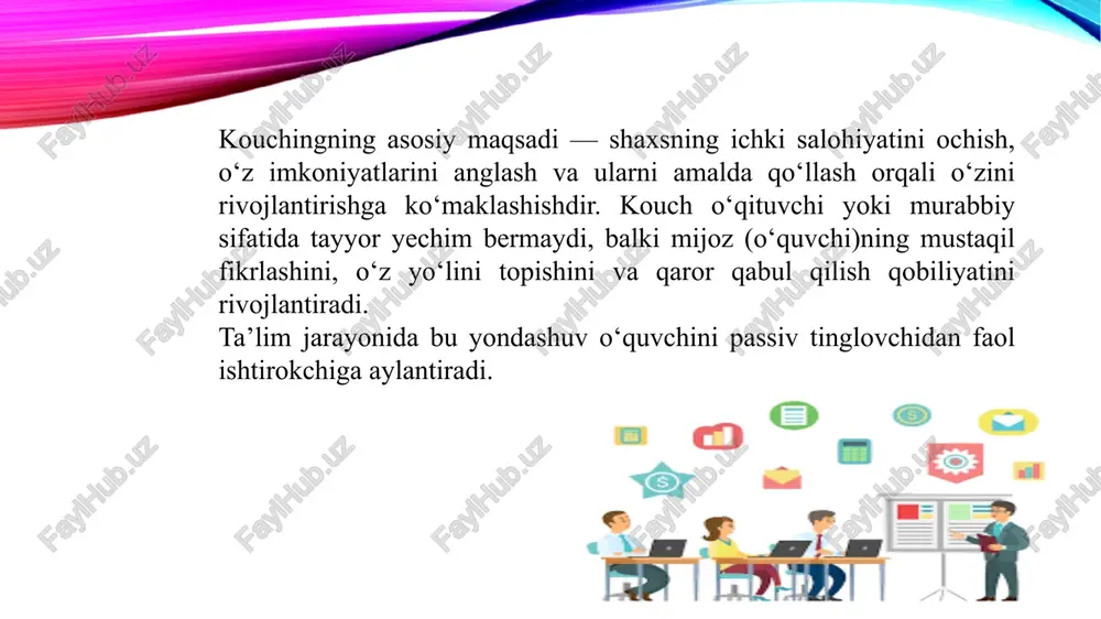 koucherlik - bu pedagogik faoliyat samaradorligini oshirish, o'z-o'zini tarbiyalash - Page 4