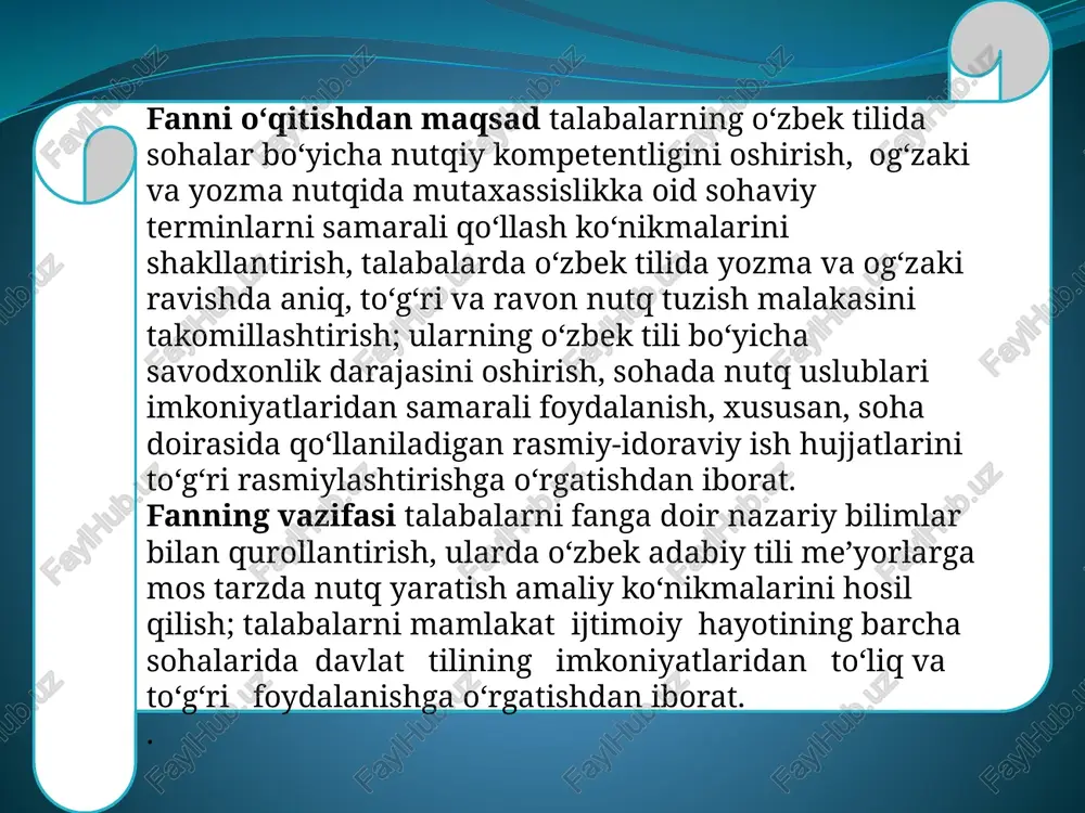 t turk”,”qutadg’u bilig” kabi o’lmas asarlar o’zbek xalqining dastlabki yozma yodgorliklari hisoblanadi.eski o’zbek adabiy tilining shakllanishi xiv asr oxirlari va xv asrga to’g’ri keladi.bu davr adabiy tilining shakllanishi va rivojlanishida buyuk shoir va mutafakkir alisher navoiyning hissasi beqiyosdir. o’zbek adabiy tili lutfiy,sakkokiy, navoiy, bobur ijodi bilan boshlanib, ogahiy, furqat, muqimiylar ijodida rivojlandi, sayqal topdi. tabiiyki, inson tabiat va jamiyat mahsuli sifatida ularning qurshovida yashaydi. ayni paytda, ularning oliy mahsuli ham sanalib, ana shu qurshovni narsa va predmet shaklida, voqyea va hodisa tarzida miyasida aks ettiradi, idrok qiladi, fikrlaydi. bu jarayonda material hisoblangan tilning ahamiyatini hyech narsaga qiyoslab bo‘lmaydi. shuning uchun ham til tafakkur quroli deb bejiz aytilmaydi. «til bilan tafakkur bir-birini taqozo etadigan ajralmas hodisadir. tilsiz tafakkur bo‘lmaganidek, til ham tafakkursiz bo‘lmaydi» . tilning inson uchun fikrlash vositasi bo‘lishini, moddiy asos sifatida xizmat qilishini hali birinchi bosqich deyishimiz mumkin. ikkinchi bosqichda esa fikrlash natijasida, tafakkur mahsuli reallashmog‘i, ya’ni fikrlash markazi …