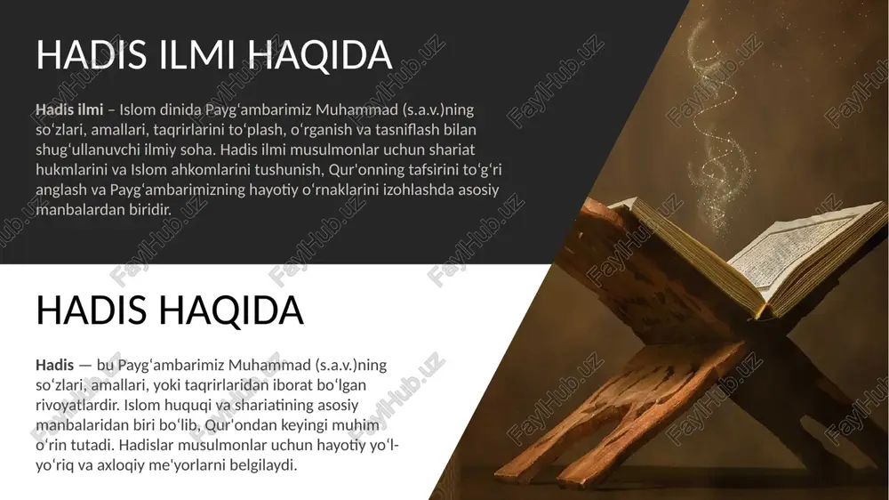 kitobda hadislarning isnodlaridagi kamchiliklar, raviylarning zaifligi va hadislarning zaifligiga sabab bo’lgan omillar tahlil qilingan. al-ilal al-kabir (katta illatlar) bu asar ham hadis isnodlari va raviylari haqidagi tahliliy ish bo’lib, unda hadislarni zaif deb topish yoki rad etish sabablari keltirilgan. kitob al-asmo va al-kuna (ismlar va kunlar kitobi) bu asarda raviylarning ismlari va laqablariga oid ma’lumotlar berilgan. sunan at-termiziy sunan at-termiziy - bu islomiy hadislar to'plami bo'lib, 9-asrda abu iso muhammad ibn iso at-termiziy tomonidan to'plangan. bu hadislar payg'ambar muhammad (s.a.v.)ning so'zlari va amallari bilan bog'liq. sunan at-termiziy, islomiy ahkamlar va fiqh masalalarida muhim manba hisoblanadi. at-termiziy hadislarni tasniflashda muhim rol o'ynagan, asardagi 3956ta hadisni "sahih", "hasan" va “zaif” kabi kategoriyalarga ajratgan. ushbu to'plamda hadislar mavzular bo'yicha tartiblangan va ko'plab ulamolar fikrlari bilan birga keltirilgan. sunan at-termiziy hadislaridan namunalar abu hurayra roziyallohu anhudan rivoyat qilinadi: rasululloh sallallohu alayhi va sallam dedilar: "odam o'z do'sti e'tiqodida bo'ladi. har biringiz kim bilan do'stlashayotganingizga …