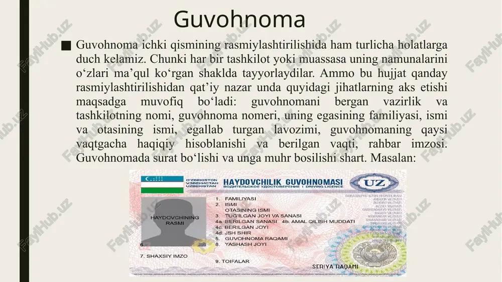 ki inshootlar ijarasi, asbob-uskunalarni o‘rnatish haqidagi shartnomalarni kiritish mumkin. har qanday shartnoma o'z mazmuni va shakliga ko'ra qonunga muvofiq bo'lishi kerak. bu qoidaning buzilishi shartnom aning qonuniy kuchini yo'qqa chiqaradi va uni shu ahvolda tuzgan yoki tuzishga yo'l qo'ygan mansabdor shaxslarga nisbatan javobgarlikni yuzaga keltiradi. shartnomalar og'zaki va yozma usulda, shuningdek, notarial idoralar tomonidan tasdiqlangan holda tuzilishi mumkin. shartnomalarning ayrim turlari, chunonchi, ko'chmas mulk hamda avtotransport vositalari oldi-sotdi shartnomasi tegishli tartibda davlat organlarida qayd qilinishi zarur. keyingi holat faqat qonunda belgilangan taqdirda qo'llanadi. shartnoma muassasalarga tegishli bo'lganda, tomonlar imzolagunga qadar, unda muayyan muassasa hisobchisi va huquqshunosning rozilik belgisi (vizasi) bo'lishi maqsadga muvofiqdir. tomonlar mazkur hujjatlarning barcha bob va qismlari bo'yicha kelishib olib, uni tegishli ravishda rasm iylashtirganidan keyingina shartnoma tuzilgan hisoblanadi. tashkilotlarda keng qo'llanadigan oddiy shartnom alarning zaruriy qismlari quyidagilar: 1. shartnomaning nomi (mahsulot yetkazib berish shartnomasi, korxonani ijaraga berish shartnomasi, pudrat shartnomasi kabi). 2. shartnoma tuzilgan sana. 3. shartnoma …