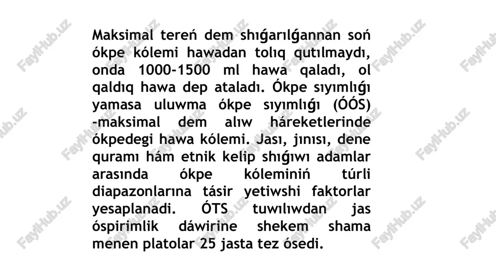 rafiyanıń bir neshe túrleri bar;1.basımnıń differencial ótkizgishleri;2.ultrasesli aǵıs ólshegishler;3.íssı sımlı anemometrlerden. paydalang`an a`debiyatlar 1. babskiy e.b. i dr. fiziologiya cheloveka. m., 1966. –s.139-141. 2. bolshaya meditsinskaya entsiklopediya v 30-i t. gl. red. b.v. petrovskiy. –3-e izd. –m.: sovetskaya entsiklopediya. -t. 7, 1982. 3.vasilev v.n. fiziologiya dixaniya.-uchebno-metodicheskoeposobie.–tomsk,2001. 4. fiziologiya cheloveka / pod red. g.i. kositskogo. -m: meditsina, 1985. 5. fiziologiya cheloveka v 3 t., pod red. shmidta i tevsa. –m., 1996. –t.2 educational research in universal sciences issn: 2181-3515 volume 2 | special issue 4| 2023https://t.me/erus_uzmultidisciplinary scientific journal june, 20239566. fiziologiya sistemi dixaniya: uchebnoe posobie / sost.: a.f. kayumova, i.r. gabdulxakova, a.r.shamratova, g.e. insarova. –ufa: izd-vo fgbou vo bgmu minzdrava rossii, 2016. 7. agadjanyan n.a.tel l.z.tsirkin v.i. esnakova s.a.fiziologiya cheloveka. –m.:meditsinskaya kniga, n. novgorod: izdatelstvo ngma, 2001. 8. normalnaya fiziologiya. situatsionnie zadachi i testi / pod red. k.v.sudakova. –m.: ooo «meditsinskoe informatsionnoe agentstvo», 2006. 9. normalnaya fiziologiya. uchebnoe posobie. moskva, 2002. …
