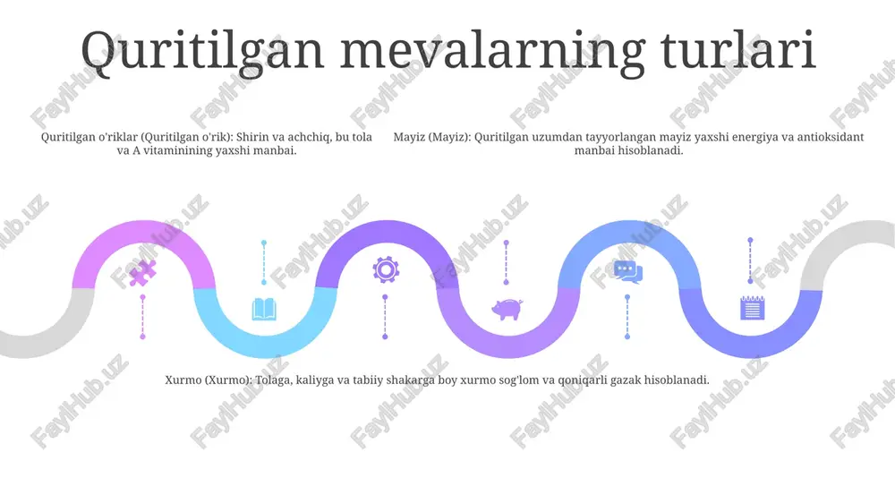 sabzavotlar muhim oziq moddalar, jumladan vitaminlar, minerallar va antioksidantlarga boy. ushbu oziq moddalar salomatlikni saqlash va surunkali kasalliklar xavfini kamaytirish uchun muhimdir. energiya zichligi: meva va sabzavotlar odatda past energiya zichligiga ega, ya'ni ular boshqa oziq-ovqatlarga qaraganda gramm boshiga kamroq kaloriyani o'z ichiga oladi. bu ularni vazn yo'qotish yoki sog'lom vaznni saqlashga harakat qilayotgan odamlar uchun yaxshi tanlov qiladi. kaloriya tarkibi: meva va sabzavotlarning kaloriya miqdori turiga qarab farq qiladi. misol uchun, o'rtacha olma taxminan 95 kaloriyani o'z ichiga oladi, bir chashka brokkoli esa atigi 30 kaloriyani o'z ichiga oladi. elyaf va ovqat hazm qilish 01 02 03 elyaf va ovqat hazm qilish: elyaf najasga ko'p miqdorda qo'shib, ovqat hazm qilishni tartibga solishga yordam beradi va ularni oson o'tkazishga yordam beradi. bundan tashqari, ich qotishi va diareyaning oldini olishga yordam beradi. tolaga boy meva va sabzavotlar: tarkibida yuqori tolaga ega bo'lgan ba'zi meva va sabzavotlarga olma, banan, sabzi, dukkaklilar va …