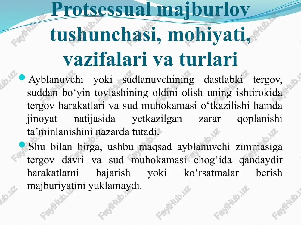 dir. shaxsni tibbiy muassasaga joylashtirish ehtiyot chorasi turlari ehtiyot chorasi sifatida qamoqqa olish va uy qamog‘i ehtiyot chorasi sifatida qamoqqa olish o‘zbekiston respublikasi jinoyat kodeksida uch yildan ortiq muddatga ozodlikdan mahrum qilish tariqasidagi jazo nazarda tutilgan qasddan sodir etilgan jinoyatlarga doir hamda ehtiyotsizlik oqibatida sodir etilib, buning uchun jinoyat kodeksida besh yildan ortiq muddatga ozodlikdan mahrum qilish tariqasidagi jazo nazarda tutilgan jinoyatlarga doir ishlar bo‘yicha qo‘llanilishi mumkin. garov munosib xulq-atvorda bo‘lish to‘g‘risidagi tilxat ayblanuvchi (sudlanuvchi)dan munosib xulq-atvorda bo‘lish to‘g‘risida tilxat olish ehtiyot choralarining eng yengili hisoblanadi, lekin uni qo‘llashda ham jiddiy munosabat zarur. jinoyat protsessida garov samarali ehtiyot choralaridan biri sanalib, boshqa huquq sohalarida ham keng qo‘llanib kelinayotgan institut hisoblanadi. garov summasi eng kam oylik ish haqining yigirma baravaridan oz bo‘lishi mumkin emas. surishtiruvchi, tergovchi, prokuror yoki sud tomonidan garov summasini belgilashda: ayblovning og‘irligi; ayblanuvchi, sudlanuvchi va garovga qo‘yuvchining shaxsi; garovga qo‘yuvchining mulkiy ahvoli; garovga qo‘yuvchining ayblanuvchi bilan munosabatlari e’tiborga …