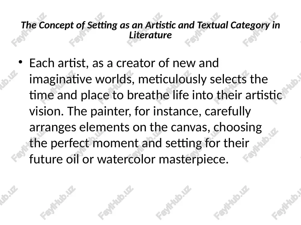 les. nevertheless, the setting can also take on an ironic or subtly commentative role, indirectly shedding light on the characters’ mental states or behaviors. delaney, d. and others. fields of vision. volume i. essex: longman, 2003. – p. a 34-35. another role explored is that of the “setting as an antagonist.” in many stories, the setting plays a significant role in shaping the identities and fates of the characters, essentially molding them into who they become. for instance, an individual raised in the harsh environment of an inner-city slum is likely to have a different perspective on life and approach to challenges compared to someone who grew up in the vast, open spaces of rural areas, closely connected to nature. another function to consider is the “setting as a means of character revelation.” this implies that the way a character interprets or interacts with their environment can reveal more about …