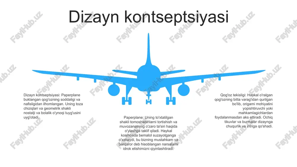 a, uchish musobaqalari va qog'oz planer poygalari kabi dam olish maqsadlarida ishlatiladi. madaniy ahamiyati madaniy ahamiyatga ega: qog'oz samolyotlar uzoq vaqtdan beri bolalik, ijodkorlik va o'ynoqlik ramzi sifatida madaniy ahamiyatga ega. ko'pgina madaniyatlarda innovatsion dizaynlarni namoyish qilish va katlama va otish san'atini namoyish qilish uchun qog'oz samolyotlari tanlovlari o'tkaziladi. erkinlik ramzi: qog'oz samolyotlar ko'pincha erkinlik va qochish tuyg'usini ifodalaydi. ularning havoda uchish qobiliyati cheklovlardan xalos bo'lish va yangi imkoniyatlarni o'rganish istagini uyg'otadi, bu ularni san'at, adabiyot va kinoda mashhur timsolga aylantiradi. qog'oz tekisligi san'ati: qog'oz tekisligini katlamaning murakkab san'ati juda ixtisoslashgan sohaga aylandi. ishqibozlar oddiydan juda murakkabgacha bo'lgan murakkab dizaynlarni yaratadilar. qog'ozdan yasalgan bu san'at asarlari ko'pincha tanlov va ko'rgazmalarda namoyish etilib, ular yaratuvchilarning ijodkorligi va texnik mahoratini namoyish etadi. 06 05 04 03 02 kelajakdagi ishlanmalar 01 02 paperplane'ning kengayishi: paperplane global auditoriyani qamrab olish uchun o'z faoliyatini kengaytirishni rejalashtirmoqda. platforma butun dunyo bo'ylab tezkor moliyaviy xizmatlar ko'rsatuvchi yetakchi …