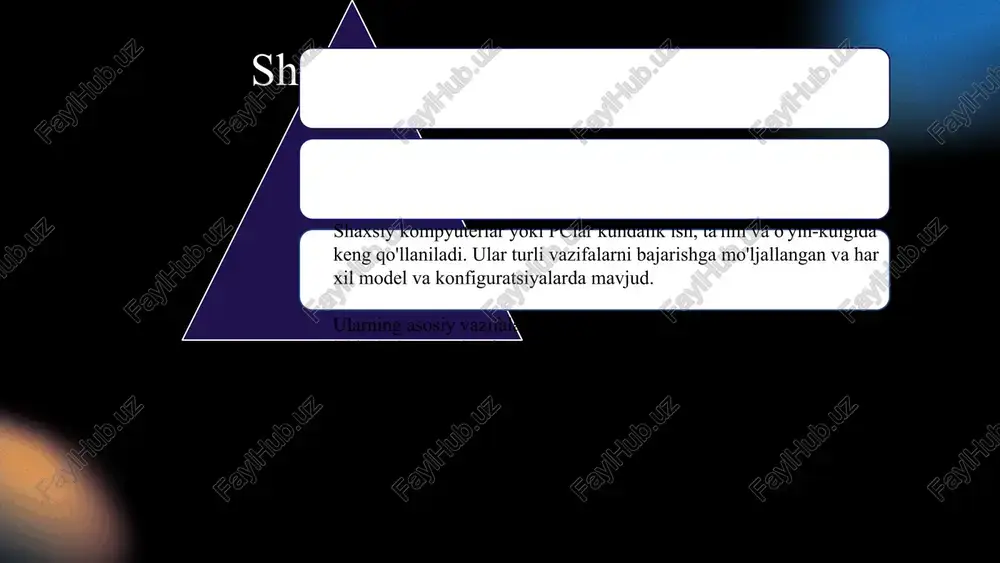 ri haqida qisqacha ma'lumot. android keng moslashuvchan va ochiq manbali, ios esa yuqori xavfsizlik va silliq interfeysga ega. kelajakda ai, 5g va ar rivojlanadi. xulosa kompyuter turlari va operatsion tizimlar rivojlanishda davom etmoqda. shaxsiy kompyuterlar, serverlar va superkompyuterlar jamiyatimizda muhim rol o'ynaydi. kelajakda yangi texnologiyalar va innovatsiyalar bilan operatsion tizimlar yanada rivojlanadi, inson imkoniyatlarini kengaytiradi. kompyuterlar va operatsion tizimlar zamonaviy jamiyat uchun muhim, ularning rivojlanishi esa kelajakdagi texnologik yutuqlarga asos bo'ladi. rivojlanish jarayonida yangi imkoniyatlar va muammolar yuzaga kelmoqda, ular esa inson hayotini yangi bosqichga olib chiqmoqda. e'tiboringiz uchun rahmat! image1.png image2.png image3.png image4.png image5.png image6.png image7.png image8.png image9.png image10.png image22.png image11.png image21.png image24.jpeg image25.jpeg image20.png image26.jpeg image19.png image12.png image13.png image17.png image18.png image14.png image15.png image16.png image27.jpeg image23.png