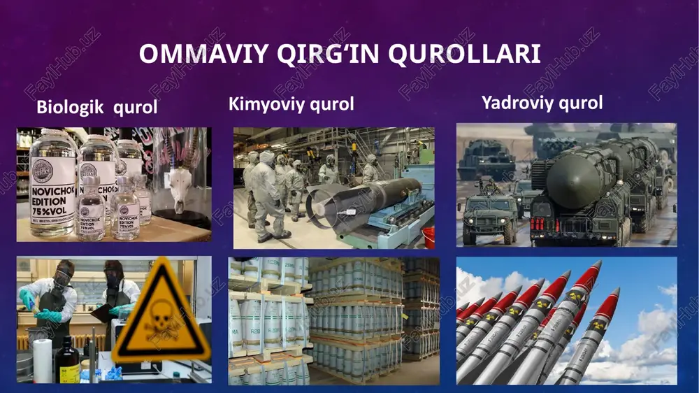 zda retinaning kuyishi, yuz va kiyimning yong‘in boshlashi. masofa va to‘siqlar (binolar, tuman) termal taʼsirni kamaytiradi. taktik taʼsir: yong‘inlar zanjiri (firestorm) yuzaga kelishi, kuyganlarga tez va maxsus yondashuv kerak. 3. dastlabki ionlashtiruvchi nurlanish (prompt radiation) portlashdan bir necha soniya ichida yuqori doza gama va neytron nurlanishi; organizmga kuchli zarar yetkazishi mumkin. kuchli nurlanish odamlarni qisman yoki to‘liq falaj, o‘limga olib kelishi mumkin. taktik taʼsir: dastlabki soatlarda hududga kirish cheklanishi; tibbiy yordam ko‘rsatish uchun shaxsiy himoya va vaqtni hisobga olish. 4. radioaktiv ifloslanish — qolgan (fallout / residu) portlashdan keyin radioaktiv zarrachalar havo, tuproq va suvga tushadi. ifloslanishning tarqalishi: portlash turi (yer usti vs havoda), yerni ko‘tarilishi va shamol yo‘nalishi bilan belgilanadi. samarasiz/uzoq muddatli taʼsir: kasalliklar (leukemiya, saraton), genetik nasliy zararlar, ekologik tozalash zarurati. 5. elektromagnit impuls (emp) kuchli elektromagnit to‘lqin elektr va elektron uskunalarni ishdan chiqarishi mumkin. taktik taʼsir: aloqa, elektromedik uskunalar va logistika buzilishi — favqulodda yordamni tashkil etishni …