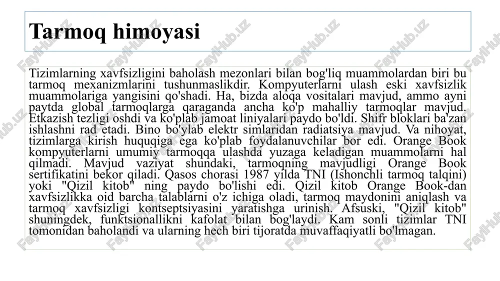 aridan foydalanish ushbu muammoni hal qiladi. smart-kartalar (sizda mavjud bo'lgan narsalar) identifikatsiyalash uchun ishlatiladi va shuning uchun parolni topish xavfi kamayadi. ammo, agar smart-karta o'g'irlangan bo'lsa va bu autentifikatsiya qilishning yagona shakli bo'lsa, unda o'g'ri kompyuter tizimining qonuniy foydalanuvchisi sifatida o'zini yashirishi mumkin. smart-kartalar zaiflik hujumining oldini olmaydi, chunki ular foydalanuvchiga to'g'ri tizimga kirishga imkon beradi. biometriya biometrik tizimlar autentifikatsiya qilishning yana bir mexanizmi (bu siz kimsiz), bu parolni taxmin qilish ehtimolini sezilarli darajada kamaytiradi. quyidagilarni tekshirish uchun ko'plab biometrik skanerlar mavjud: barmoq izlari; setchatki/radujnoy obolochki; kaft izlari; qo'l konfiguratsiyasi; yuz konfiguratsiyasi; ovoz. buzilishni aniqlash kirishni aniqlash tizimlari (intrusion detection system, ids) to'liq xavfsizlik echimi sifatida tan olingan. bizning kompyuterlarimiz endi himoyaga muhtoj emas, endi kimdir tizimda noqonuniy harakatlarni amalga oshirayotganligini aniqlash va ularni to'xtatish oson! ko'pgina id-lar muvaffaqiyatli bo'lishidan oldin hujumlarni to'xtata oladigan tizim sifatida sotilgan. bundan tashqari, yangi tizimlar paydo bo'ldi - buzilishlarning oldini olish tizimi (intrusion prevention …