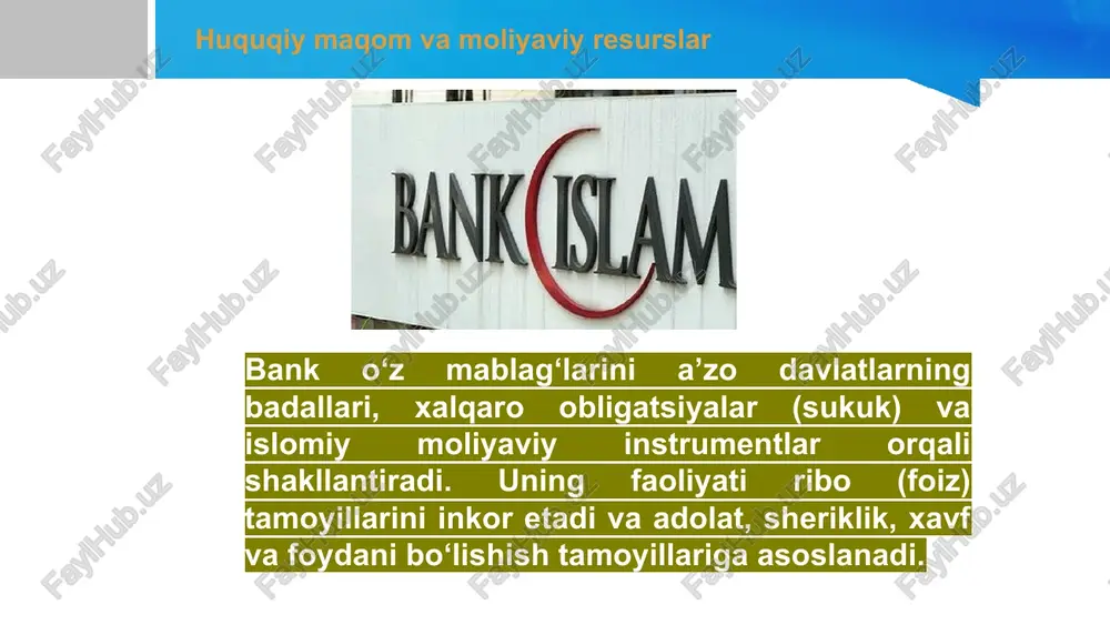 ate provided by fppt.com www.free-power-point-templates.com swot tahlil kuchli tomonlari: katta kapital, yuqori reyting, keng qamrovli loyihalar zaif tomonlari: byurokratik jarayonlar, loyihalarning uzoq muddatliligi imkoniyatlar: yashil iqtisodiyot, raqamli transformatsiya, yoshlar startaplari xavf-xatarlar: geosiyosiy inqirozlar, global moliyaviy inqiroz this presentation uses a free template provided by fppt.com www.free-power-point-templates.com etiboringiz uchun raxmat this presentation uses a free template provided by fppt.com www.free-power-point-templates.com image4.jpeg image5.jpeg image6.jpeg image7.png image8.jpeg image9.jpeg image1.jpeg /docprops/thumbnail.jpeg