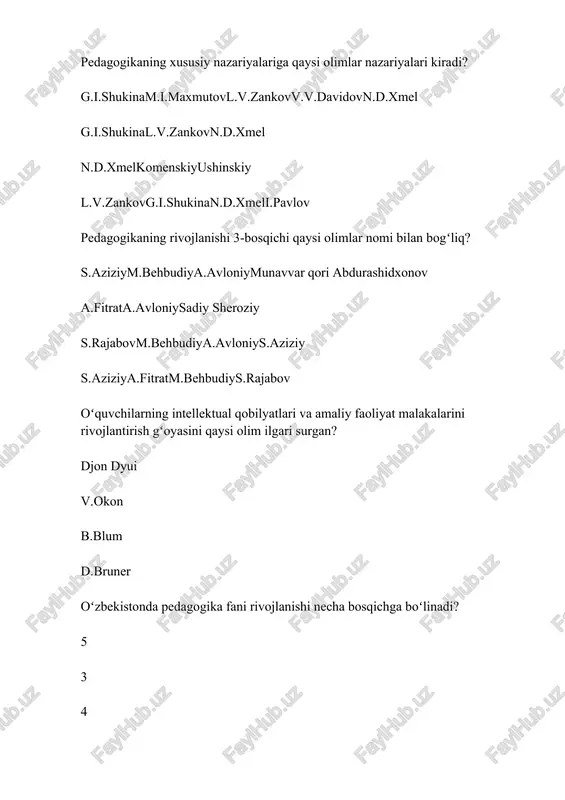 asi va bilimlar tizimi toʻgʻrisidagi ta'limot yosh avlod tarbiyasida dinning rolini isbotlab,tarbiyaning buzilishida maktabni aybdor deb hisoblovchi ta'limot qaysi? neotomizm pozitivizm ekzistensializm gumanizm fan,texnika,ishlab chiqarishni tez sur'atlarda rivojlanishi natijasida hosil boʻlgan falsafaning yangi yoʻnalishi -bu.... pragmatizm neotomizm gumanizm sotsializm tabiat,jamiyat va tafakkur rivojlanishi va harakatlanishining umumiy qonunlari toʻgʻrisidagi falsafiy ta'limot-bu... dialektik materializm pragmatizm neotomizm pozitivizim ta'lim va tarbiyaning xalq mentaliteti va milliy an'analar asosida amalga oshiriladigan prinsip qaysi? milliy prinsipi shaxsiy yondashuv prinsipi antropologik prinsip axloqiy me'yorlar prinsipi axborotli yondashuv prinsipiga berilgan toʻgʻri ta'rifni toping. axborot ilmiy-texnik va ijtimoiy-iqtisodiy rivojlanishning zaxirasi hisoblanadi axborot texnologiyalardan parallel foydalanish prinsipi axborot kommunikatsiyalari orqali yangi bilimlar berish prinspi hodisalarni axborotlashtrish prinsipi hodisalarni alohida sifat va xususiyatlarga ajratish nima? analiz sintez taqqoslash umumlashtirish hodisani xususiyatlari va sifatlarini fikran jamlab butunni hosil qilish nima deb ataladi sintez analiz taqqoslash induksiya oʻrganilayotgan hodisalar orasidagi oʻxshashliklarni va farqlarni oʻrnatish-bu... taqqoslash analiz sintez modellashtirish hodisa va jarayonlarning umumiy jihatlarini …