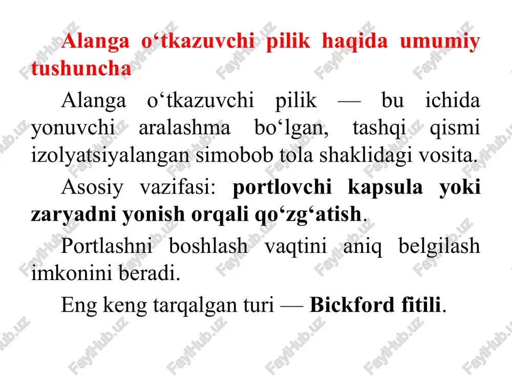 rtibda va qanday ketma-ketlikda qo‘llanilishini ifodalaydi. portlatish tartibini to‘g‘ri belgilash qazish jarayonining samaradorligi va xavfsizligini ta’minlaydi. portlatish tartibiga quyidagilar kiradi: 2.1. birlamchi portlatish birlamchi portlatish tog‘ jinslarining katta massasini parchalash uchun qo‘llaniladi. bu portlatish usuli katta skvajinalar ochilib, ularga portlovchi moddalar joylashtirilgandan so‘ng amalga oshiriladi. birlamchi portlatish tog‘ jinslarini maydalab, keyingi qazish jarayonlariga tayyorlaydi. 2.2. ikkilamchi portlatish ikkilamchi portlatish birlamchi portlatishdan keyin katta bo‘laklarga ajralgan tog‘ jinslarini yanada maydalash uchun qo‘llaniladi. bunday portlatish yirik bo‘laklarni maydalash uchun kamroq portlovchi modda sarfi bilan amalga oshiriladi. 2.3. kechiktirilgan portlatish (detonatsiya) kechiktirilgan portlatish portlovchi moddalar teshiklarda yoki skvajinalarda turli vaqt oraliqlarida ketma-ket portlatiladigan usul hisoblanadi. bu usul tog‘ jinslarining bir xil va xavfsiz portlatilishini ta’minlaydi va to‘qimalarni parchalashda yaxshi natijalar beradi. 3. portlovchi modda sarfi portlovchi modda sarfi qazish ishlarida tog‘ jinslarini parchalash uchun sarflanadigan portlovchi moddalarning miqdorini ifodalaydi. portlovchi modda sarfi quyidagi omillarga bog‘liq: tog‘ jinslarining qattiqligi: qattiq jinslar ko‘proq portlovchi modda …