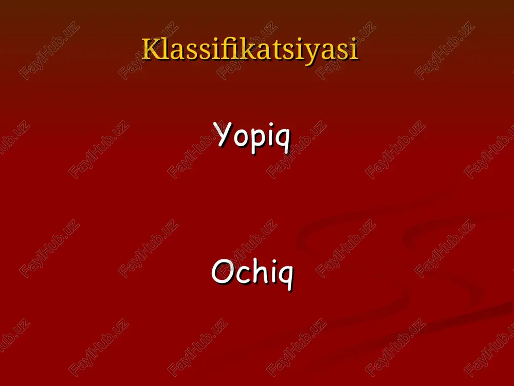 polnostyu rastreskalos. davrlari iii. churra shakllanishi davrlari iv –boshqa strukturalarda total o’zgarishlar va fibroz ga o’tishi. fibroz – chandiq immiblizatsiyasi («tuzalish» yirik holati bor ). klinik ko’rinishi i-ii davr pds nostabilligi va nerv ohirlari periferik qavatlarda fibroz halqalarning zararlanishi bilan bog’liq . «reflektor» sindromlar - mahalliy og’riq, umurtqa pag’onasida og’riq (lyumbalgiya, torakalgiya va ko’krak qafasida, bo’yinda). - qaytuvchi harakterli og’riq (21% barcha yurak kasalliklarida osteohondroz kuzatiladi). iii davr disko-radikulyar disko medulyar disko vaskulyar radikulopatiya mielopatiya radikuloishemiya mieloishemiya diagnostika klinik-nevrologik tekshruvlar instrumental usul spondilografiya instrumental usul mielografiya instrumental usullar kt instrumental usullar mrt davolash konservativ yallig’lanishga qarshi dorilar miorelaksantlar traksiya lfk fizioterapiya davolash xirurgik perkutan nukleotomiya lazerli vaporizatsiya nukleoplastika ochiq disk churrasini olib tashlash stabilizatsiya 96% 4% xamma jaroxatlar umurtka pogonasi va orka miya jaroxati 200177292-001
