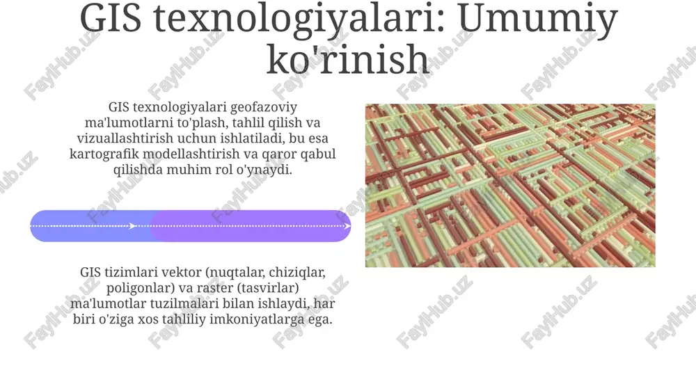 -ga asoslangan optimallashtirish usullari, masalan, quyosh energiyasidan foydalanish, co2 emissiyasini 25% ga qisqartirishi mumkin. geografik axborot tizimlari (gis) yordamida gips konlarini 3d modellashtirish va resurslarni aniq baholash, qazib olish xarajatlarini 15-20% ga kamaytirish imkonini beradi. qiyinchiliklar va yechimlar gips texnologiyalarida xomashyo sifatining o'zgaruvchanligi muammo hisoblanadi; uni aniq nazorat qilish va aralashtirish orqali 20-35% sifat farqlarini kamaytirish mumkin. gis ma'lumotlarining mos kelmasligi - qiyinchilik; umumiy standartlar va metadata yordamida 75% gacha mos kelmasliklarni bartaraf etish orqali aniqlik oshiriladi. xulosa gis texnologiyalari va gips texnologiyalari integratsiyasi 3d vizualizatsiyalash imkonini beradi, bu esa resurslarni boshqarish samaradorligini 25% ga oshirishi mumkin. gips konlarini aniqlash uchun gis ma'lumotlaridan foydalanish geologik xaritalashni optimallashtiradi va qazib olish xarajatlarini taxminan 15% ga kamaytirishi mumkin. e'tiboringiz uchun rahmat image4.jpg image5.jpg image6.jpg image7.jpg image8.jpg image9.jpg image10.jpg image11.jpg image12.jpg image13.jpg image14.jpg image15.jpg image16.jpg image17.jpg image18.jpg image19.jpg image20.jpg image1.jpeg image2.jpeg image3.jpeg