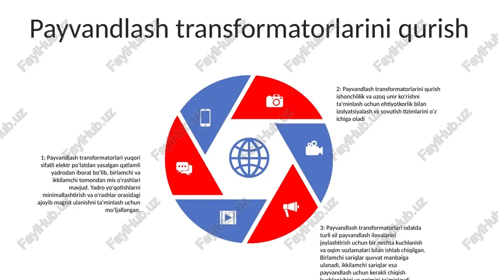 aniqlang. ishlab chiqaruvchining tavsiyalariga binoan kerakli ta'mirlash yoki almashtirishni amalga oshiring. tegishli himoya vositalarini taqinglar: transformatorlarda ishlaganda har doim izolyatsion qo'lqop, himoya ko'zoynagi va yong'inga chidamli kiyim kiying. to'g'ri ventilyatsiyani ta'minlang: transformatorlar ish paytida issiqlik hosil qiladi, shuning uchun haddan tashqari issiqlik va yuzaga kelishi mumkin bo'lgan yong'in xavfini oldini olish uchun etarli shamollatishni ta'minlang. xavfsiz masofani saqlang: kuchlanishli terminallardan xavfsiz masofani saqlang va elektr toki urishining oldini olish uchun transformatorlarni masofadan tekshiring. xavfsizlik choralari ilg'or payvandlash transformator texnologiyalari payvandlovchi transfarmatorlar (welding transformers) payvandlash ilovalari uchun ilg'or transformator texnologiyalari yuqori payvandlash ishlashi, samaradorligi va ishonchliligini ta'minlash kelajakdagi tendentsiyalar barqaror materiallar: kelajakdagi payvandlovchi transformatorlar biologik parchalanadigan va ekologik toza materiallardan foydalanadi, ularning uglerod izini kamaytiradi va barqarorlikni ta'minlaydi. murakkab sovutish tizimlari: innovatsion sovutish texnologiyalari issiqlik tarqalishini kuchaytiradi, bu esa quvvat zichligini oshirish va payvandlovchi transformatorlarning ishlash muddatini uzaytiradi. raqamlashtirish va avtomatlashtirish: “payvandlovchi” transformatorlari aqlli tarmoqlar bilan o‘zaro bog‘lanadi, bu esa samaradorlik …