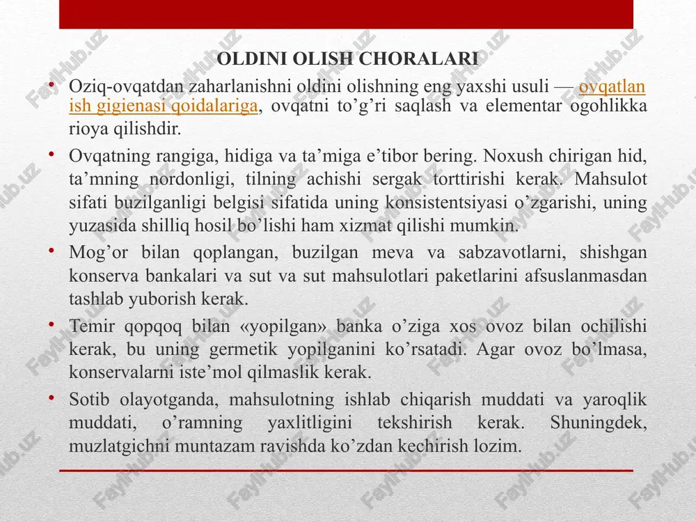 oziq ovqat infeksiyalarini oldini olish choralari - Page 4
