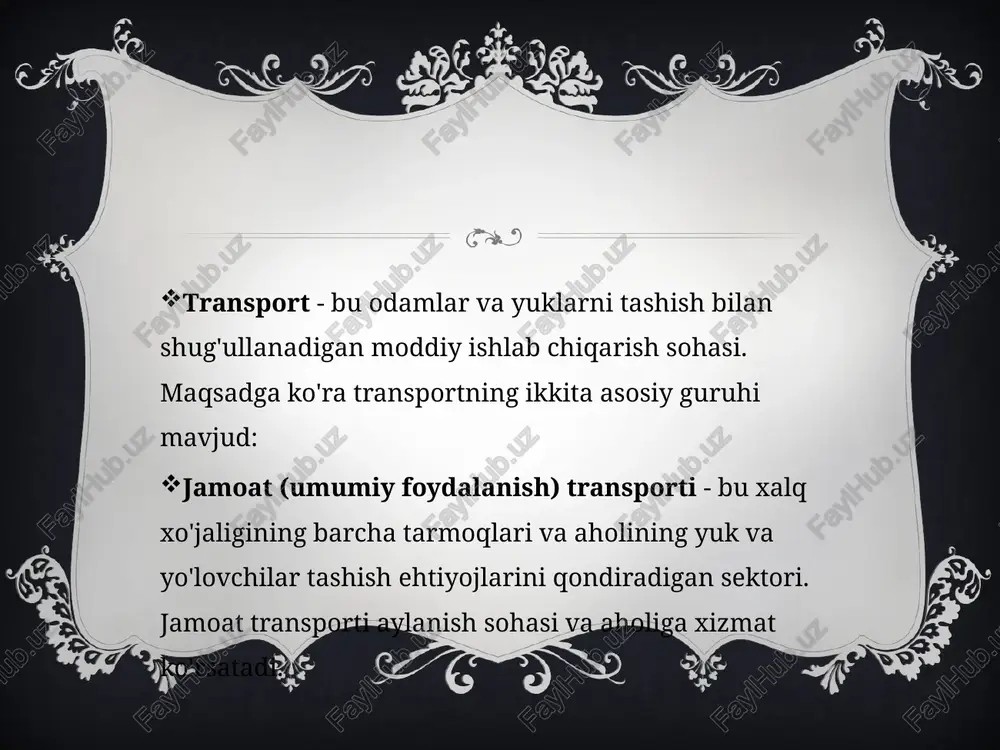 larda takrorlash moslamalari yordamida siz aloqa doirasini biroz oshirishingiz mumkin. uyali aloqa uyali aloqa - bu shaharlarda yoki magistrallar bo'ylab o'rnatilgan transceiver stantsiyalari tarmog'idan foydalanib shakllantirilgan mobil aloqa tizimi. magistral ulanish magistral aloqa, uyali aloqa kabi, tayanch stantsiyalar tarmog'ida - takrorlovchilar, yagona mantiqiy tuzilishga birlashtirilgan tizimdir. biroq, bu ishlab chiqarish aloqasi va u bir qator cheklovlarga ega. tms (transport management of system) transportni boshqarish tizimi. tmsning xususiyatlari (transportni boshqarish tizimi): mijoz buyurtmalarini boshqarish; harakatlanuvchi tarkibni tezkor boshqarish (ps); substansiya ishini marshrutlash, rejalashtirish va tezkor boshqarish; substansiya ishini tahlil qilish; psni boshqarish va buxgalteriya ishlari; tms tez sozlanishi va ulardan foydalanish oson bo'lishi kerak. transport xizmatining sifat ko'rsatkichi - bu xizmatning sifatini tashkil etuvchi bir yoki bir nechta iste'mol xususiyatlarining miqdoriy tavsifidir. yuk tashish sifati tegishli transportda yuk jo'natuvchilar yoki qabul qiluvchilarning ehtiyojlarini qondirish uchun yaroqliligini belgilaydigan xususiyatlarning yig'indisi bilan baholanadi. gost quyidagi ko'rsatkichlar guruhlarini aniqlaydi yukni o'z vaqtida yetkazib berish …