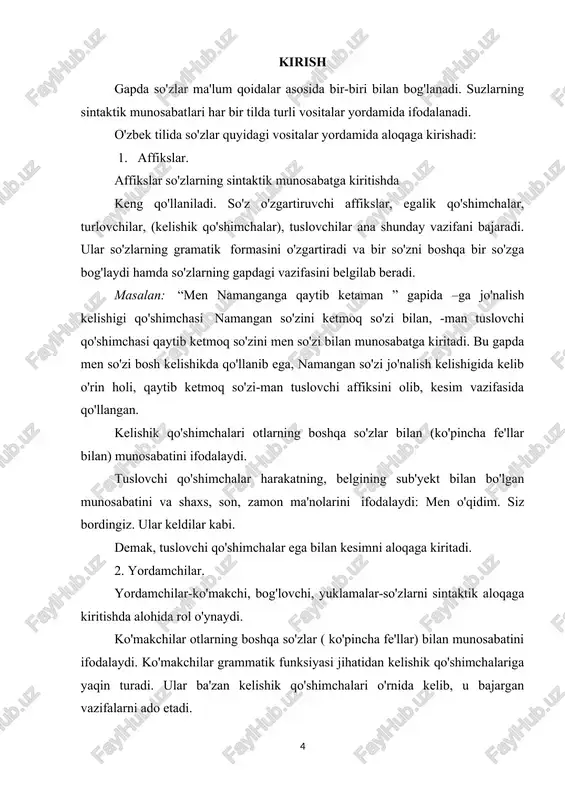 7. baholash faol o‘quvchilarni rag‘batlantiradi, umumiy baholaydi. bahosi 2 teng va ergash bog'lanish so'zlar o'zaro ikki xil bog'lanadi: teng bog'lanish, ergash bog'lanish. teng bog'lanishda so'zlar bir xil gap bo'lagi bo'ladi. sanash intonasiyasi yoki teng bog'lovchilar yordami bilan birikib keladi. masalan: mashxura bilan nilufar birgalikda dala tomon ketdilar. yaxyoxon va aakmaljon inistitutda a'lo baxoga o'qir edi. nazira, odina, ruxsoralar o'quvchilar konferensiyasida aktiv qatnashar edilar. yuqorida keltirilgan misollarda teng bog'lanish mavjud. ularning o'rinlari almashtirilsa xam, ma'nosi va gramatik xolati o'zgarmaydi. ergash bog'lanishda biri xokim, ikkinchisi tobe bo'lgan so'zlar o'zaro aloqaga kiradi. ularning bir ikkinchisini aniqlaydi, to'ldiradi. ergash bog'lanishdagi so'zlarning tobe-xokimligi odatda, ularga qo'shilib kelgan qo'shimchalardan bilinib turadi. masalan: kitobni o'qidim, kitobda o'qidim. bu birikmalardagi kelishik qo'shimchalari o'zlari qo'shilib kelgan so'zlarning tobeligini ko'rsatuvchi elementlardir. ergash bog'lanish predikativ va predikativ bo'lmagan bog'lanishni hosil qiladi. ega va kesim predikativ bog'lanishni, qolganlari esa (sifatlovchi-sifatlanish, xol kesim, to'ldiruvchi kesim kabilar) predikativ bo'lmagan bog'lanishni xosil qiladi. masalan: barg …