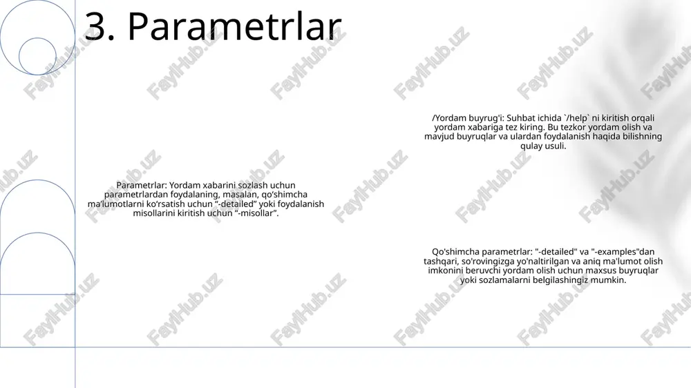 b, fayllarni turli formatlar o'rtasida o'zgartiring. 12. fayl formatlari xavfsizlik: ikki faktorli autentifikatsiya va xavfsizlik ogohlantirishlari kabi xususiyatlar bilan hisobingizni xavfsiz saqlang. shaxsiy ma'lumotlaringizni ruxsatsiz kirishdan himoya qiling. yordam: savollaringizga tezda javob oling. bizning keng qamrovli yordam markazimizga kiring, bilim bazamizni qidiring yoki moslashtirilgan yordam uchun qo'llab-quvvatlash guruhimiz bilan bog'laning. muammolarni bartaraf etish: texnik muammolarni bosqichma-bosqich ko'rsatmalar bilan hal qiling. hisobni tiklash, parolni tiklash va ish faoliyatini yaxshilash kabi keng tarqalgan muammolarga yechim toping. 13. xavfsizlik ishlash: kompyuteringizning ishlashini kuzatib boradi va yaxshilash bo'yicha tavsiyalar beradi. /yordam: windows operatsion tizimidagi har qanday buyruq yoki funksiya uchun kontekstga sezgir yordam beradi. /yordam: barcha mavjud buyruqlar ro'yxati va ularning sintaksisini o'z ichiga olgan foydali ma'lumotlarga ega buyruq satri oynasini ko'rsatadi. 14. ishlash e'tiboringiz uchun rahmat @taqdimot_robot image1.png /docprops/thumbnail.jpeg