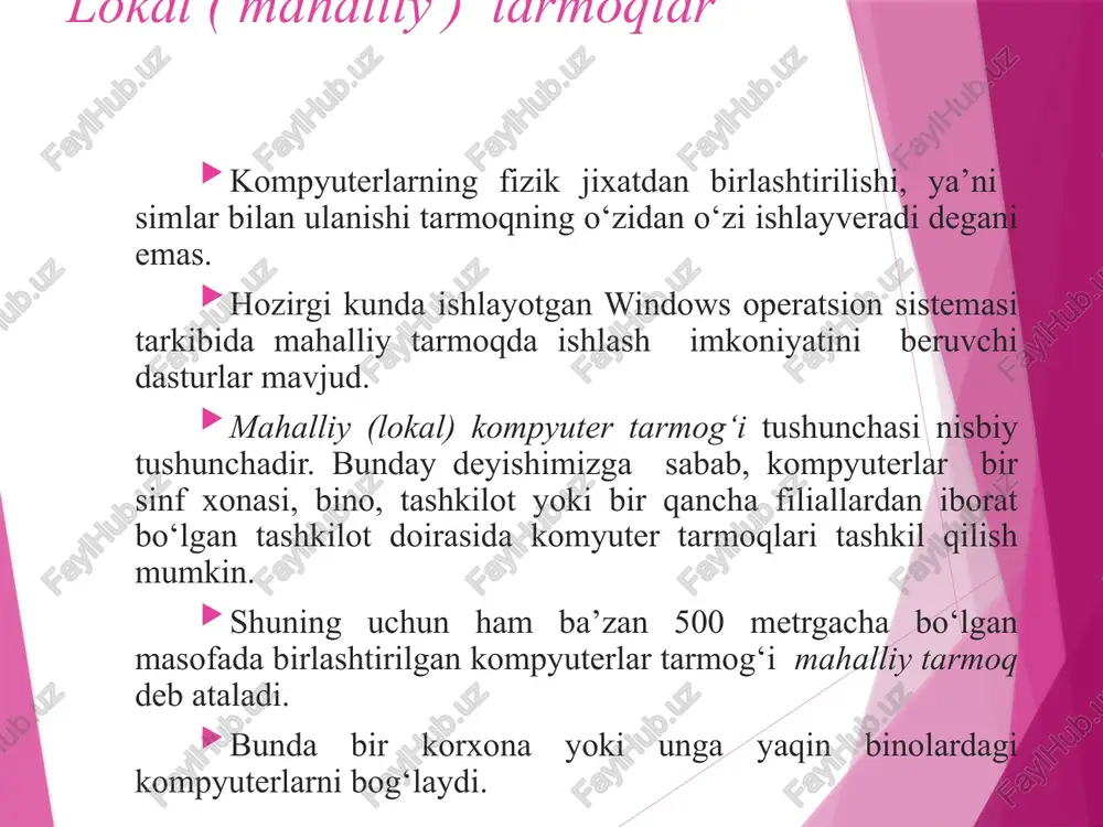 dem; -kommunikatsion dasturlar; -slip yoki ppp qaydnomalar dasturiy ta’minoti; -internet provayderida (internet hizmatini ko‘rsatuvchi tashkilot) almashish qaydnomasi (slip yoki ppp); -ro‘yxatdan o‘tkazish ppp-point to point protocol) (nuqtama-nuqta qaydnoma). . 1. m.aripov, a.haydarov «informatika asoslari» toshkent, o‘qituvchi –2002 y. 2. a.a.abduqodirov, a.g‘.hayitov, r.r.yuldoshev «axborot texnolo-giyalari» , toshkent –2002 y. 3. kenin «ibm pc dlya polzovateley», moskva –1997 g. (rus tilida). 4. m.aripov «internet va elektron pochta asoslari» toshkent –2000 y. 5. q.m.karimov, b.n.muradullaev «informatika va hisoblash texnikasi asoslari fani bo‘yicha laboratoriya ishlari» (uslubiy ko‘rsatma), qarshi –2003 y. adabiyotlar /docprops/thumbnail.jpeg