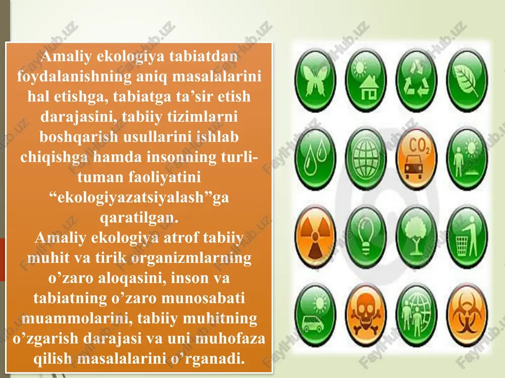 og‘lig‘iga o‘ta salbiy ta'sir ko‘rsatadi. 1952-yil 5-9- dekabrda londonda yuz bergan smog oqibatida 4000 dan ortiq kishi halok bo‘lgan. keyingi yillarda dunyoning yirik shaharlarida london tipidagi smog, los-anjeles tipidagi smoglar qayd qilingan. fotokimyoviy smog - sanoat va transport chiqindi gazlarining quyosh nurlari ta'sirida reaksiyaga kirishib, xavfli birikmalarni hosil qilishi. bunda ozon, formaldegid va boshqa birikmalarning hosil bo‘lishi va miqdorining ortishi kuzatiladi. smogning oldini olish muhim ahamiyatiga ega. yer yuzida atmosfera havosining ifloslanishini kamaytirish uchun tezlik bilan zarur choralar ko‘rilishi lozim. amerikalik meteorolog luis battan aytganidek: «yoki insonlar havodagi tutunni kamaytiradilar, aks holda tutun yer yuzidagi insonlarni kamaytiradi». hozirgi vaqtda havoning ifloslanishida avtotransportning hissasi oshib bormoqda. dunyo bo‘yicha 600 mln.dan ortiq avtomobil har kuni havoga yuz minglab tonna zararli birikmalar chiqaradi. avtomobil tutunida 200 dan ortiq zararli birikmalar, shu jumladan o‘pka raki va boshqa og‘ir kasalliklarni keltirib chiqaruvchi birikmalar (benz(a)piren, qo‘rg‘oshin va boshqalar) mavjud. transport harakatini tartibga solish, metro, elektr transportini …