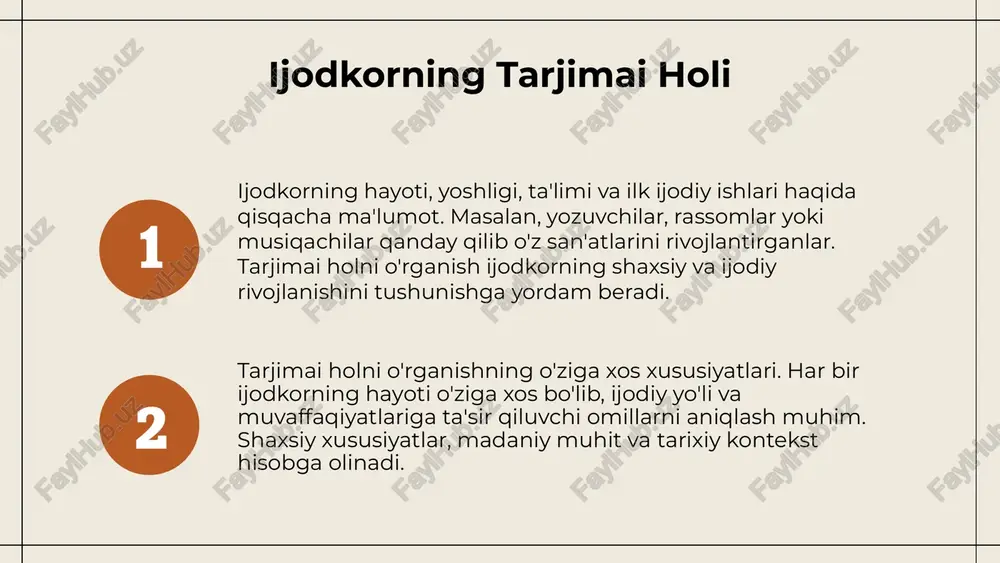 alar va raqamli vositalar tarjimai holni o'rganishda muhim rol o'ynaydi. onlayn platformalar, virtual haqiqat va ai asosidagi tahlil vositalari yordamida ta'lim jarayoni individuallashadi, vizual ma'lumotlar taqdim etiladi va muammolar tez aniqlanadi. bu yondashuvlar o'qituvchilar va talabalar uchun samaradorlikni oshiradi va o'rganishni yanada qiziqarli qiladi. photo by egor vikhrev on unsplash o'rganish jarayonida muammolar muammolarni bartaraf etish strategiyalari tarjimai holni o'rganishda muammo sifatida ma'lumot yetishmasligi, subyektivlik va noto'g'ri talqinlar yuzaga keladi. misol uchun, tarixiy shaxs haqida noto'g'ri ma'lumotlar muolaja qilishda chalkashliklarga olib keladi. muammolarni hal qilish uchun metodik standartlar, texnologik yondashuvlar, mutaxassislar bilan maslahatlashish va doimiy monitoring amalga oshiriladi. zamonaviy metodlar va innovatsion yondashuvlar muammo bartaraf etishda muhim rol o'ynaydi. tadqiqotda ijodkor hayoti va ijodini o'rganish metodlari muhim. ilg'or metodlar va innovatsion vositalar yordamida tarjimai holni tahlil qilish samaradorligini oshiramiz. yutuqlar va qiyinchiliklarni o'rganish, kelajakda yangi yo'nalishlarga qiziqish muhim. bu adabiyot va madaniyat rivojiga ta'sir qiladi. yangi imkoniyatlarni izlaymiz. xulosa photo …
