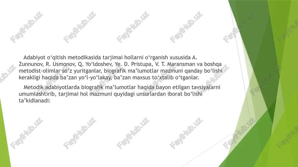 obrazlarni yoxud yangicha uslubni yaratadi. tarjimai holda bu masala ham tilga olingani maqsadga muvofiqdir. umuman, tarjimai holni o‘rganish jarayonida yozuv-chining ma’naviy olamiga, ijodiy faoliyatiga alohida ahamiyat berilsa, ta’lim va tarbiya vazifalari muvaffaqiyatli suratda hal etiladi. badiiy asardan olingan parchalar ham o‘quvchini tarjimai holi o‘rganilayotgan san’atkorning yashab ijod etgan davri bilan tanishtirishda uning ma’naviy qiyofasini ochib berishda o‘qituvchi uchun ko‘rsatmali qurolning eng ta’sirchan va eng samarali turi sifatida xizmat qiladi. «asarning yaratilish tarixi bilan mufassal tanishish o‘quvchilarni tarixiy sharoitga olib kirish, davrdagi ijtimoiy vaziyatni ko‘rsatish, yozuvchi tanlagan pozitsiyaga e’tiborni qaratish imkonini beradi». masalan, oybekning «qutlug‘ qon» romani stalinning sho‘ro davridagi «chorizm – xalqlar turmasi edi» degan so‘zlariga javoban yozilgan. adib chorizmning qahri ayniqsa kuchaygan bir paytdagi o‘zbek xalqi hayotiga murojaat etadi. bu, shubhasiz, 1916-yil qo‘zg‘oloni o‘rta osiyo bo‘ylab gurillab yongan tarixiy bir davr edi. oybek bu mavzuga kirishar ekan, o‘zbek xalqining, bir tomondan, ikki yoqlama zulm ostida yashagani, ikkinchi tomondan, shu …