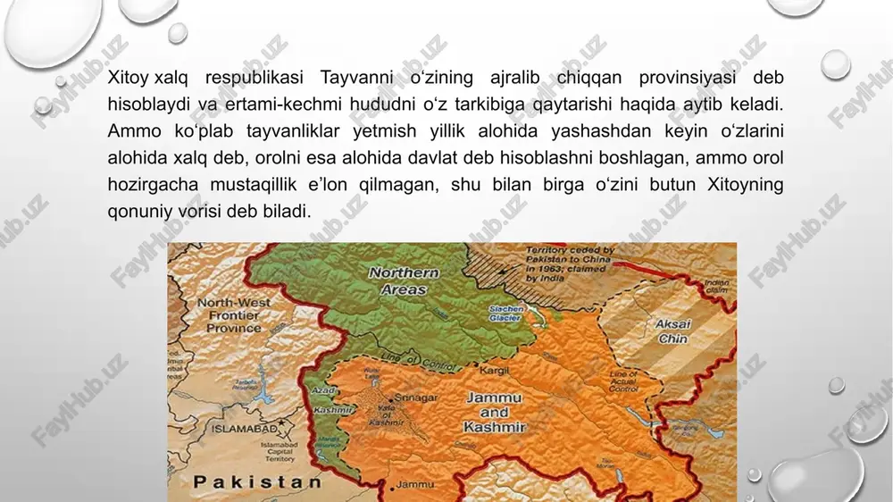 oyasidan butunlay soviganini anglatishini aytadi. bu vaqtda hongkongda xitoy taʼsiri kuchayishiga qarshi keng miqyosli namoyishlar avj olgandi va tayvan bu voqealarni diqqat bilan kuzatib borayotgandi. keyinroq, o‘sha yil oxirida xitoy hongkongdagi milliy xavfsizlik to‘g‘risidagi qonunni qabul qildi, bu esa hongkongliklar erkinligini bo‘g‘ishga qaratilgan navbatdagi qadam bo‘ldi e’tiboringiz uchun rahmat! image2.png image3.png image4.gif image5.jpeg image6.jpg image7.jpg image1.png /docprops/thumbnail.jpeg
