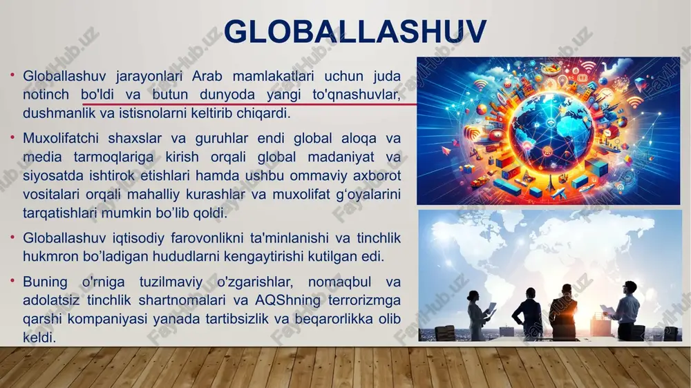 zm oʻrta asrlardan boshlab barcha mintaqa va mamlakatlarda uchrab turgan. lekin oʻtgan asrning oxirlaridan uning yangi koʻrinishlari vujudga keldi (chet el davlatlari va hukumatlari rahbarlarini, ularning diplomatik vakillarini oʻldirish yoki oʻgʻirlash, elchixonalar, missiyalar, xalqaro tashkilotlarning binolarini portlatish, aeroportlar va vokzallarda portlashlar sodir etish, havo kemalarini olib qochish, odamlarni garovga olish va hakazo). xx-asrning 50-60 yillaridan xalqaro terrorizm keng tarqalib, terrorizm oshkora siyosiy tus ola boshladi. terrorchilar ayrim mamlakatlar hukumati va unga yaqin tuzilmalardan madad oladigan hollar yuzaga keldi. ular tomonidan sodir etilayotgan jinoyatlarning ijtimoiy xavflilik darajasi ortdi. terrorchilar qoʻliga yadroviy, kimyoviy, biologik qurol tushib qolishi xavfi kuchaydi, elektron terrorchilik paydo boʻldi. koʻp hollarda terrorizm diniy ekstremizm, narkobiznes, separatism bilan bogʻliqligi, chatishib ketishi kuzatila boshlandi. xalqaro terrorizm xalqaro terrorizm - 1960 yillarning oxirlarida vujudga kelgan va xx asr oxiri va xxi asr boshlarida sezilarli darajada rivojlangan terrorizmning oʻziga xos shakli hisoblanadi. xalqaro terrorizmning asosiy maqsadlari – davlat boshqaruvini tartibsizlantirish, iqtisodiy va …