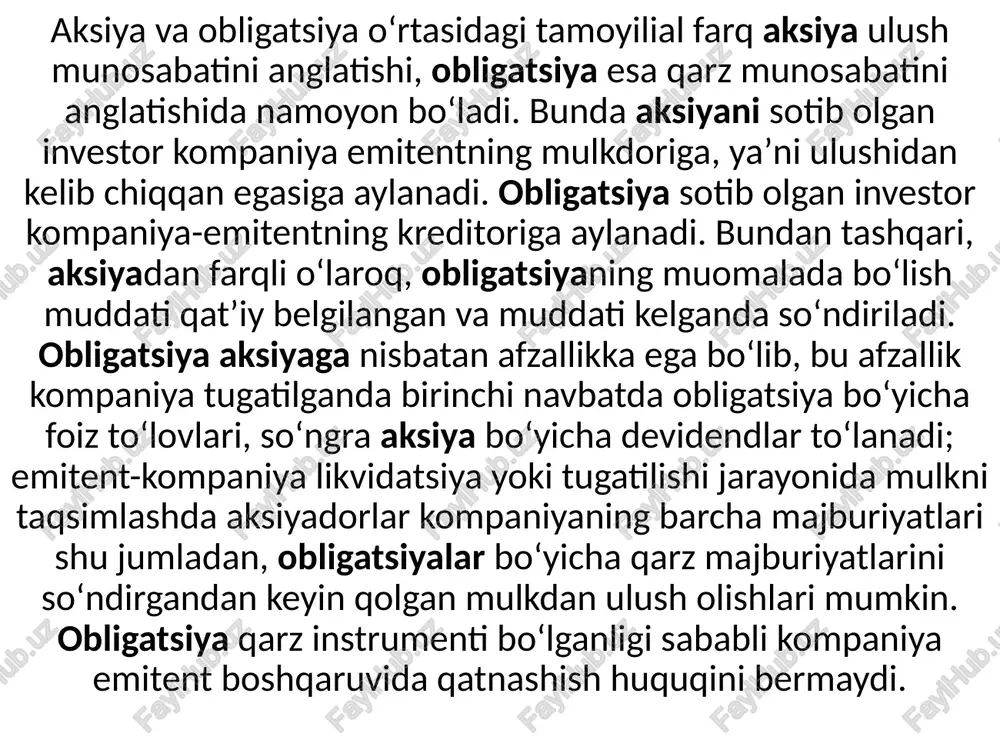 elgilab beruvchi investitsion tahlilda muhim rol oʻynaydi. uzoq muddatli qoplash vaqtida foizlar toʻlanadigan obligatsiyalar bahosi talab qilinadigan daromadlilik meʻyori (bozor stavkasi) boʻyicha daromad olish imkonini beruvchi amal qiladigan toʻlovlar oqimining hozirgi qiymatiga teng. bunda eʻlon qilingan toʻlov foiz stavkasi. qabul qilingan belgilashlarni hisobga olgan holda obligatsiyaning haqiqiy qiymati va kurs qiymati talab qilinadigan daromadlilikdan kelib chiqqan holda boʻladi. /docprops/thumbnail.jpeg