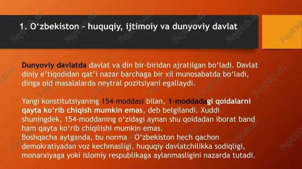er xususiy mulk bo‘lishi mumkin o‘zbekistonda 2022 yildan e’tiboran qishloq xo‘jaligiga mo‘ljallanmagan yer uchastkalarini xususiylashtirish boshlangan. shu bilan deyarli bir vaqtda, o‘tgan yili e’lon qilingan yangi konstitutsiya loyihasining birlamchi versiyasida qishloq xo‘jaligiga mo‘ljallangan yerlarni xususiylashtirish mumkin emasligiga ishora qilingan edi. yakuniy talqindan bunday cheklov olib tashlandi va yerni xususiylashtirishga oid norma quyidagicha shaklga keltirildi: yer qonunda nazarda tutilgan hamda undan oqilona foydalanishni va uni umummilliy boylik sifatida muhofaza qilishni ta’minlovchi shartlar asosida va tartibda xususiy mulk bo‘lishi mumkin. bosh qomusning o‘tgan yili e’lon qilingan birinchi loyihasida unga quyidagicha jumlani kiritish taklif etilgan edi: “iqtisodiy faoliyatda insofsiz raqobatga, monopollashtirishga yo‘l qo‘yilmaydi”. yakunda bu boradagi normalar quyidagicha ko‘rinish oldi: davlat bozor munosabatlarini rivojlantirish va halol raqobat uchun shart-sharoitlar yaratadi. monopol faoliyat qonun bilan tartibga solinadi va cheklanadi. 8. oav faoliyatiga to‘sqinlik qilish javobgarlikka sabab bo‘ladi avvalgi konstitutsiyaning “ommaviy axborot vositalari” nomli bobi bitta moddadan iborat edi. unda shunday deyilgandi: “ommaviy axborot vositalari …