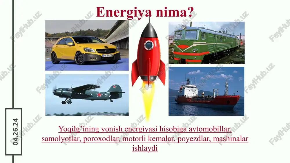 a oz mamlakatlar shamol generatorlariga ega. shu bilan birga quyosh nuri quvvatining 2*1017vt yergacha yetib keladi. bu, yer sharida insoniyat tomonidan foydalanilayotgan barcha energiyadan 30 ming marta ortiq. bugungi kunga kelib, oʻzbekiston quyosh sevar mamlakat boʻlib, uning geografik joylashuvini hisobga olgan holda, quyosh energiyasidan foydalanish imkoniyatlari juda katta. quyosh energiyasi yashil energiyaga eng mashhur alternativhisoblanadi. shu bilan birga, mamlakatimizning aksariyat hududlarida 300 ga yaqin quyoshli kunlar mavjud boʻlib, ulardan 3000 soat quyosh nuri olinadi va bu quyosh nuri elektr energiyasiga aylantirilsa, u bir necha ming trillion kilovattga teng. shu tufayli oʻzbekistonda ortib borayotgan energiya muammosini hal qilish mumkin. 04.26.24 nasos stansiyasi binosining tomida joylashtirilgan quyosh fotoelektrik panellari 04.26.24 shamol elektrostansiyalari 04.26.24 shamol energiyasi shamol energiyasi – yerning ochiq joylarida shamol tegirmonlari tomonidan ishlab chiqarilgan shamol energiyasi ham yashil energiyaga yaxshi alternativ hisoblanadi. shamol energiyasi oʻzbekistonda qayta tiklanadigan energiyaning muvaffaqiyatli boʻlmagan varianti sifatida paydo boʻldi. shamol energiyasidan odamlar 6000 ming yildan …