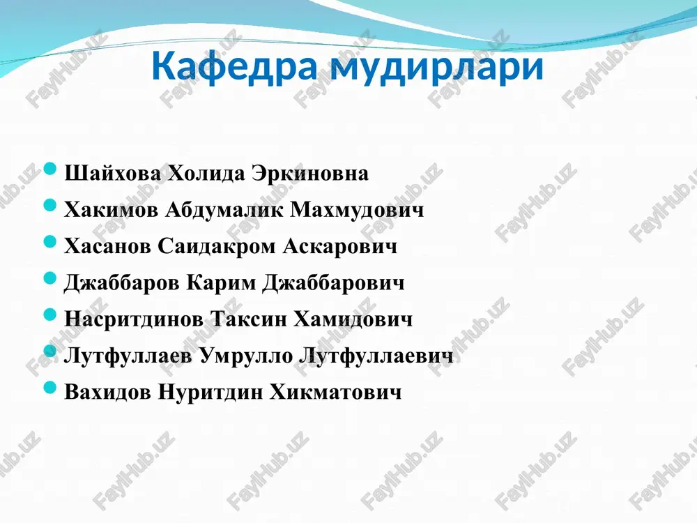xarakterda ekanligini ko'rsatadi. surunkali rinitni davolash usullari tumovni keltirib chiqaruvchi mavjud endo va ekzogen omillarni bartaraf etish har bir rinit shakliga qarab dori vositalarini qullash ko'rsatmaga binoan jarrohlik amaliyotini qullash fizioterapiya va iqlim bilan davolash burun to'sig'i deformatsiya-sining turlari burun to'sig'i deformatsiya- sining turlari fiziologik; patologik: travmatik, kompensator; burun to'sig'i deformatsiyasini davolash - jarroxlik operatsiyaga ko'rsatma: burun orkali nafas olishni kiyinlashuvi ; ikkilamchi patologik uzgarish; kosmetik defekt; burun qonashi sabablari: maxalliy umumiy kisselbax soxasi burun qonashi og'irlik darajasi bilinmas – tomchi shaklda; qisman- 20 dan 200 ml gacha; kuchli qonashi - 200 ml va undan ko'p; burun qonashining to'xtatish printsiplari 3% perekis vodorodni steril paxtaga namlab qo'yish; qonaetgan zonani 1% novokaina eritmasi bilan infiltratsiya qilish; qonaetgan zonani lyapis bilan kuydirish, (10-30% agno3 eritmasi, 3% uchxloruksus kislota eritmasi); burun qonashining to'xtatish printsiplari qisman qonashda – old tamponada; kuchli qonashda – orqa tamponada, umumiy uyqu arteriyasi boglash; medikamentoz tadbirlar – qon ivishini …