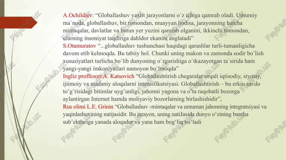 i; - etikologiya muammosi, ya’ni insoniyat ma’naviy-axloqiy sofligini ta’minlash, uni ma’naviy qashshoqlikdan, ma’naviy tanazzuldan asrash muammosi kabilar kiradi. ikkinchi guruhi, “inson-jamiyat” tizimi doirasidagi munosabatlardan kelib chiqadigan muammolar. bularga: - demografik muammolar; - tibbiy muammolar, ya’ni xavfli kasalliklarni (epidemiyalar, sil, bezgak, spid, yurak, ruhiy-asab, rak kabilarni) tugatish muammosi; - xalqaro terrorizm va uning turli ko‘rinishlariga qarshi kurash muammosi kabilar kiradi. uchinchi guruhi, “jamiyat-tabiat” tizimi doirasidagi munosabatlardan kelib chiqadigan muammolar. bularga: - ekologiya muammosi (ikki shaklda – tabiiy hodisalar va inson faoliyati tufayli yuz beradigan ekologik falokatlar); - tabiiy resurslar, oziq-ovqat va energetika muammolari; - koinotni va dunyo okeanini o‘zlashtirish muammolari kabilar kiradi. kelajakni oldindan aytish usuli, teranlik va aniqlik darajasiga ko‘ra bashoratning uch turini farqlash mumkin: 1) kundalik bashorat 2) intuitiv bashorat; ; 3) ilmiy bashorat. kundalik bashorat insonning kundalik hayot tajribasiga, tabiat va jamiyatda u yoki bu voqealarning tez-tez takrorlanishini bevosita kuzatishga asoslanadi. kundalik bashoratlarga xalqda keng mashhur bo‘lgan ob-havo …