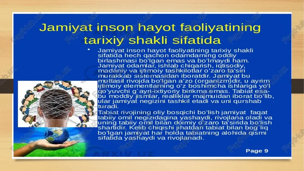 ud. qadimgi yunon faylasufi aflotun takomillashgan kishilik jamiyatini, ideal davlatni barpo qilish, lozim deb hisoblagan. markaziy osiyodan yetishib chiqqan abu nasr forobiy o’zining «fozil odamlar shahri» asarida jamiyatning vujudga kelishi, maqsadi va vazifalari haqida ta’limot yaratgan. abu rayxon beruniy, abu ali ibn sino kabi mutafakkirlar kishilik jamiyati paydo bo’lishi sabablarini insonning boshqa mavjudotlarga nisbatan ojizligi birdamlik hissining rivojlanganligi bilan izohlaganlar. falsafiy tafakkur tarixida jamiyatning mohiyati va rivojlanishiga oid turli nazariyalar mavjud. xususan, nemis faylasufi i.kant jamiyatning vujudga kelishini axloqning shakllanishi bilan izohlagan. g.gegel esa jamiyatning shakllanishi va rivojlanishi sabablarini mutlaq ruhning rivojlanishi bilan, l.feserbax din bilan bog’langan, ijtimoiy taraqqiyot sabablarini diniy ong taraqqiyotidan izlagan. fransuz mutafakkiri o.kant jamiyatning rivojlanish sabablarini insoniyat ma’naviy taraqqiyotining uch bosqichi (geologiya, metafizik, pozitiv bosqichlar) bilan izohlagan. k.marks jamiyatning rivojlanish sabablarini sinfiy kurash va inqilobiy o’zgarishlar bilan bog’lagan, barcha ijtimoiy hodisa va jarayonlarni sinfiy nuqtai nazardan tushuntirgan. jamiyat taraqqiyoti ko’p bosqichli jarayon ekani to‘g’risidagi qarashlar aqsh …