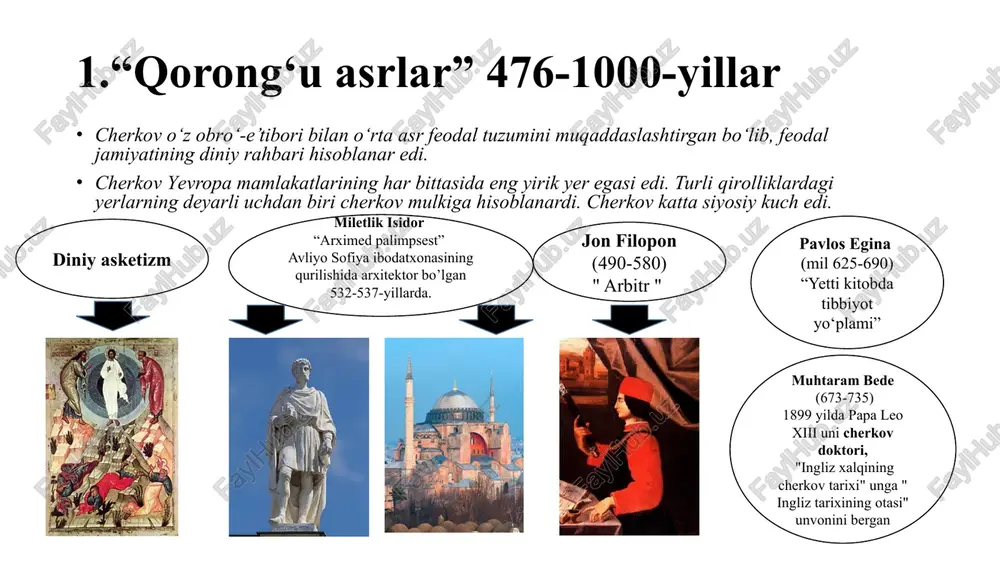 arlari ; mark polo sayohati 1254-1324-yillarda yashagan. venetsiyalik savdogar va sayohatchi. “dunyo mo‘jizalari kitobi” muallifi(1300). 1269-1294-yillarda osiyo bo‘ylab sayohat qilgan va 17 yil davomida xitoyda xubilayxon saroyida yashagan. u xonning elchisi sifatida birma, hindiston, indineziya, shri-lanka va vetnam singari davlatlarga tashrif buyurgan. marko poloning sayohati va afsonalari x.kolumbni ilhomlantirgan. unversitetlar birinchi universitetlar yevropada katolik cherkovi rohiblari tomonidan yaratilgan. 1088-yilda tashkil etilgan boloniya universiteti (università di bologna) birinchi universitetdir : boloniya universiteti ( italyancha: alma mater studiorum – università di bologna , unibo ) — italiyaning boloniya shahridagi universitet. 1088-yilda talabalar gildiyasi ( studiorum ) tomonidan tashkil etilgan bo‘lib, u dunyodagi uzluksiz faoliyat yurituvchi, oliy ta'lim va ilmiy darajalarni beruvchi institut sifatida eng qadimgi birinchi universitetdir. uning tashkil topishida birinchi marta universitas so‘zi yaratilgan ilk universitetlar g‘arbiy yevropada rivojlangan o‘rta asr davrida vujudga keldi. xii-asr oxiri – xiii asrlarda parijda, oksford, kembrej va boshqa yevropa shaharlarida universitetlar ochildi.bu borada parij universiteti …