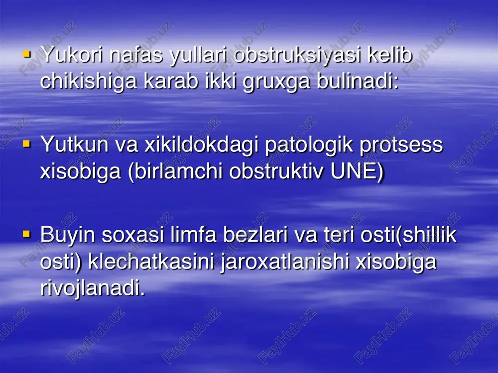 espirator shoshilinch xolatlar:  yukori nafas yullari- bronxial obstruksiya,  plevra ichi taranglashuv sindromi,  shtyo  transportirovka kilish. plevrani taranglashish sindromi.  bu xolat plevra bóshlig'ida bosim ortganda kuzatiladi.  ópka kollapsida , koks oralig'ini qarama- qarshi tomonga siljishi.  plevrani taranglashishi ikkiga bo'linadi.  ópka ichi  ópkadan tashqari  ópka ichi turi kuzatiladi o'tkir nabor emfizemada , o'tkir kista tiqilshlarida va boshqa xolatlarda kuzatiladi.  ópkadan tashqari taranglashishlar distruktiv pnevmaniya asorati sifatida namoyon bóladi va xar-xil formalarda uchraydi.  masalan: yiringli plevrit, pnevmotoraks, piotrks va boshqalar . klinik kechishi  u o'tkir boshlanadi.  bir necha soatda rivojlanadi qisqa va o'tkir yo'talli xurujdan so'ng bemorning axvoli og'irlashadi .  ba’zi xollarda apnoe bo'ladi .  bola bezovta va injiq bo'lib qoladi va xansirash sianoz xolatlari kuchayadi.  nafas olish aktida zararlangan tamon orqada qoladi . jaroxatlangan tamonda xujayralar shishishi kuzatiladi.  perkussiya koks oralig'i sog'lom tamonga siljigan …