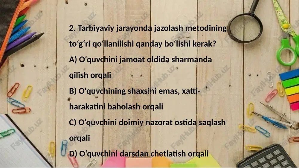 tarbiyaviy ishlar metodikasi fanidan tayyorlagan testlar - Page 4