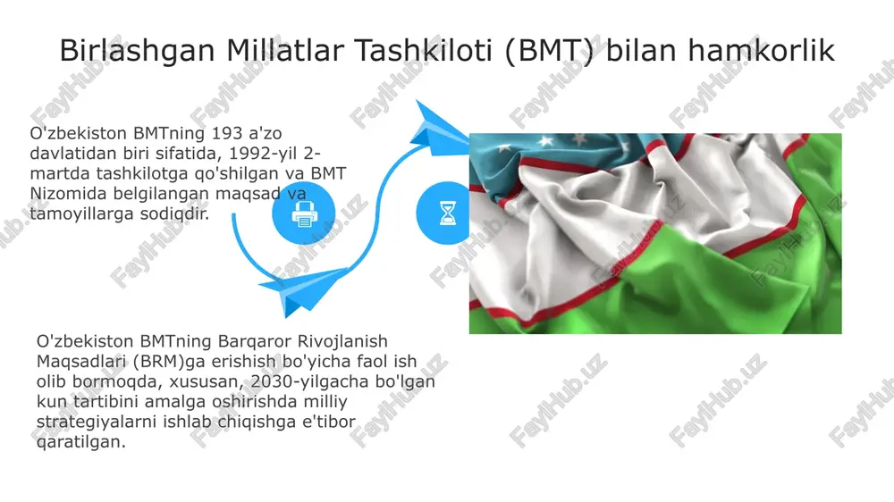 umladan, 2019-yilda 2 million aqsh dollari miqdorida grant ajratilgan. oʻzbekistonning yunesko bilan aloqalari madaniy merosni saqlashga qaratilgan: 1990-yildan boshlab ichan-qalʼa, samarqand va buxoro kabi 5 ta obʼekt jahon merosi roʻyxatiga kiritilgan. yunesko bilan madaniy-gumanitar aloqalar oʻzbekistonning xalqaro tashkilotlar bilan hamkorligining ustuvor vazifalari o'zbekistonning ustuvor vazifalaridan biri bmtning barqaror rivojlanish maqsadlariga (brm) erishish uchun faol hamkorlikni kengaytirish, xususan, 2030 yilgacha bo'lgan kun tartibini amalga oshirishdir. shht, mdh va iht kabi tashkilotlar bilan aloqalarni mustahkamlash o'zbekiston uchun muhim ahamiyatga ega, bu esa siyosiy, iqtisodiy va madaniy sohalarda ko'p tomonlama hamkorlikni rivojlantirishga yordam beradi. shht, mdh va iht kabi tashkilotlar bilan aloqalarni mustahkamlash o'zbekiston uchun muhim ahamiyatga ega, bu esa siyosiy, iqtisodiy va madaniy sohalarda ko'p tomonlama hamkorlikni rivojlantirishga yordam beradi. mintaqaviy xavfsizlik va barqarorlikni taʼminlashda hamkorlik o'zbekiston shhtning mintaqaviy terrorizmga qarshi tuzilmasi (rats) bilan faol hamkorlik qilib, xavfsizlik sohasida 20 dan ortiq qo'shma mashg'ulotlar o'tkazdi. o'zbekiston bmtning global terrorizmga qarshi kurash strategiyasini …
