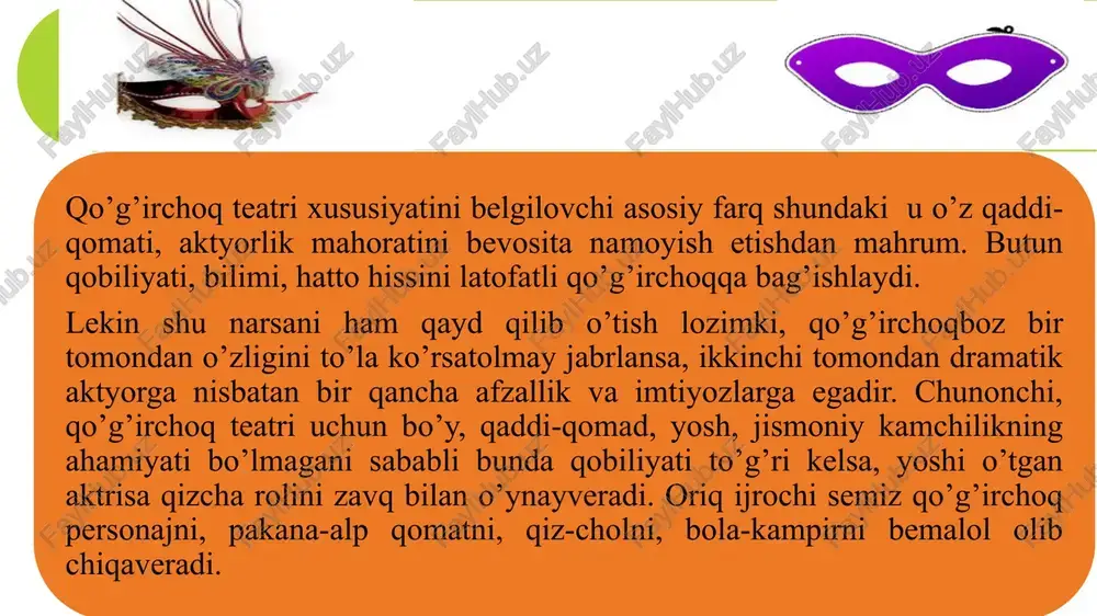 saidazimxo’ja islomxo’jayevdan sotib olgan. kolleksiya 18 ta qo’g’irchoqdan iborat. sayram kichik qo’g’irchoq teatri. sayramda yashovchi tursunmuhammad matkarimovdan sotib olingan. kolleksiya 6 ta qo’g’irchoqdan iborat. toshkent kichik qo’g’irchoq teatri. toshkentda sebzor dahasining xo’japaroshkon mahallasida yashovchi qo’g’irchoqboz orifjon otajanovdan sotib olingan. kolleksiya 10 ta qo’g’irchoqdan tashkil topgan. toshkent katta qo’g’irchoq teatri. bu kolleksiya ham orifjon otajanovdan sotib olingan bo’lib, 47 ta qo’g’irchoqdan iborat bo’lgan. xullas, p.a.komarov 37 ta qo’l qo’g’irchoq “chodir jamol” va 47 ta “chodir hayol” teatri qo’g’irchoqlarini sotib olgan, ya’ni 1906-1907 yillarda toshkent shahri va chimkent uyezdida harakatda bo’lgan qariyb barcha qo’g’irchoqlarni qo’lga kiritgan. shu o’rinda p.a.komarovning o’zbek qo’g’irchoq teatri qiyofasini avlodlarga saqlash yo’lida jon kuydirgani, fidokorlik qilganini alohida takidlash lozim. v-vii asrlarda o’rta osiyo xalqlari sahna san’ati jumladan qo’girchoq teatrida juda katta yutuqlarga erishgani haqida ma’lumotlar uchraydi. iqtisodiy va madaniy jihatdan taraqqiy etgan samarqand, buxoro, shaxrisabz va toshkent kabi shaharlardan chiqqan san’atkorlar buyuk ipak yo’lidagi karvonlarga qo’shilib ikki yo’nalishda …