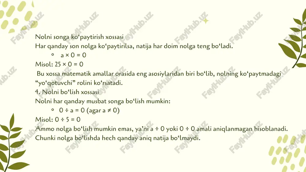 nolning xossalari va 1 soni bilan bog‘liq amallar - Page 4