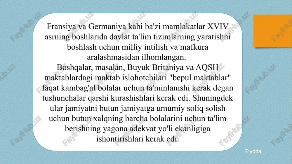 h va yurak uchun, shuningdek, qo'l uchun muhim edi. maʼrifatparvar va fransuz inqilobi islohotchilari quyi tabaqalarning “ozod qilinishi”ga urgʻu bergan boʻlsa, pestalotsi kambagʻallarga oʻzlariga yordam berishni maqsad qilgan. bu ijtimoiy inqilob emas, balki ijtimoiy islohot edi. yulduz e'tiboringiz uchun rahmat ♡ image2.png image3.png image4.jpeg image5.jpeg image6.jpeg image7.jpeg image8.jpeg image9.jpeg image1.png /docprops/thumbnail.jpeg