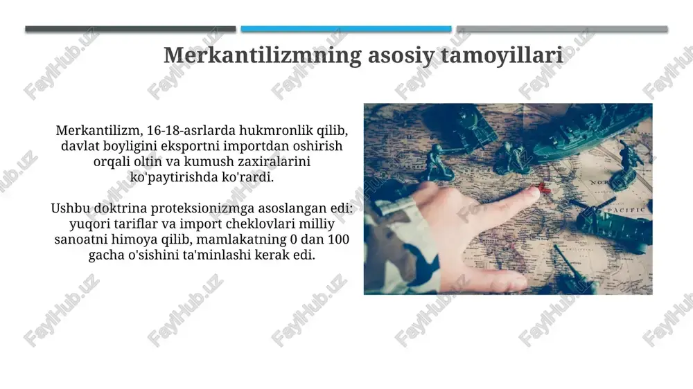edi. merkantilizm savdo urushlariga va mustamlakachilikka turtki bo'ldi, chunki davlatlar 17-18-asrlarda o'z boyliklarini 40-50 foizga oshirish uchun eksklyuziv savdo yo'llarini yaratishga harakat qilishdi. e'tiboringiz uchun rahmat image1.png image2.jpg image3.jpg image4.jpg image5.jpg image6.jpg image7.jpg image8.jpg image9.jpg image10.jpg image11.jpg image12.jpg image13.jpg image14.jpg image15.jpg image16.jpg