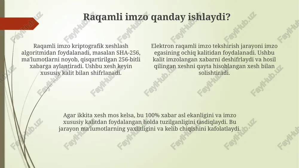 raqamli imzo endi ishonchli emas va hujjatlar autentifikatsiyasi yoki yaxlitligini ta'minlay olmaydi. raqamli imzoni amalga oshirish bo'yicha maslahatlar raqamli imzolarni amalga oshirishda x.509 sertifikatlaridan foydalaning. sertifikatlar imzo qo'yuvchining shaxsini tasdiqlaydi va imzoni soxtalashtirishning oldini olish uchun kalitlarni boshqarishni ta'minlaydi. imzo qo'yish vaqtini muhrlash xizmatidan foydalaning. vaqt muhrlari imzo qo'yilgan vaqtni tasdiqlaydi va kalit muddati tugaganidan keyin ham imzoni tekshirish imkoniyatini beradi. xavfsizlikni kuchaytirish uchun kamida 2048 bitli rsa kalitlaridan yoki ekvivalent elliptik egri kriptografiyasidan (ecc) foydalaning. kalit uzunligi kriptoanalizga qarshilikni oshiradi. raqamli imzoni tekshirish agar tekshirish jarayonida imzo va ma'lumotlar o'rtasida mos kelmaslik aniqlansa, demak ma'lumotlar o'zgartirilgan yoki imzo noto'g'ri yaratilgan deb hisoblanadi, bu xavfsizlik buzilishini ko'rsatadi. raqamli imzoni tekshirish jarayoni imzolangan ma'lumotlar yaxlitligini va autentifikatsiyasini ta'minlaydi, bu 1024 bitli rsa kalitining haqiqiyligini kriptografik usullar orqali tasdiqlaydi. tekshirishda xash funksiyasi imzolangan ma'lumotlardan noyob qiymat (misol uchun, sha-256 xesh) yaratadi, so'ngra bu qiymat imzo bilan solishtiriladi, agar ular mos kelsa, imzo …