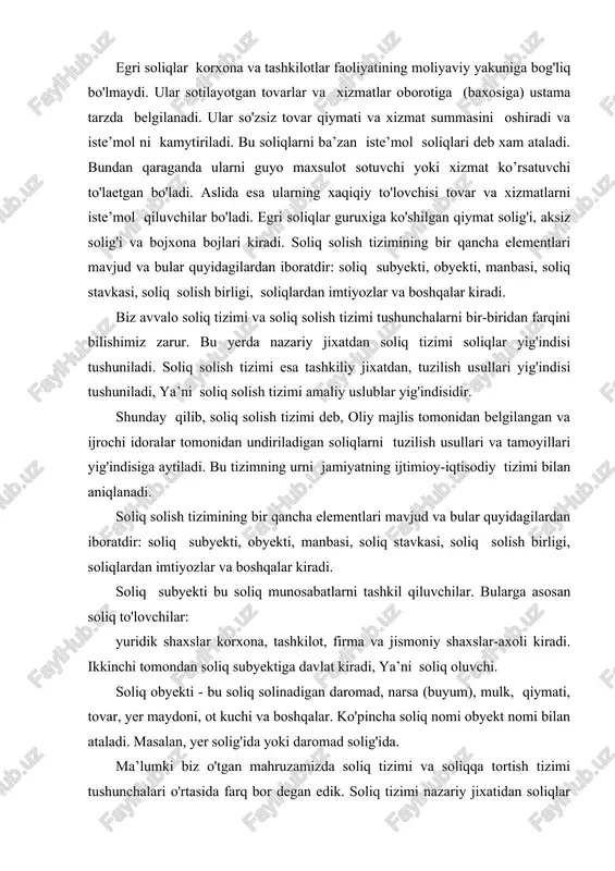 birinchidan, ma’muriy - buyruqbozlik uslubiga asoslangan sobiq ittifoq davrida davlat korxona daromadlarini xoxlagan istagi bo'yicha taksimlar edi. soliq stavkalarini davlat xoxlagan paytda va xoxlagan miqdorda o'zgartirar edi. 90 - yillarga qadar foydadan ajratma stavkasi orqali korxona foydasining 90 % gacha byudjetga olib qo'yilar edi. bozor iqtisodiyoti qonunlari bunday o'zgartirishlar qilinishiga yo'l qo'ymaydi, sababi korxonalarda moddiy manfaatdorlik va rag'batlantirish yuqolganligi bo'lib, ular ishlab chiqarishni rivojlantirishga qiziqmay qo'yadilar, ishlarida o'sish bo'lmaydi, korxonalarda boqimandalik kayfiyati, davlat dotatsiyasiga ko'z to'tish kabi illatlar tug'iladi. bu illatlardan qutulishning yagona yo'li soliq tizimini qayta qurish xisoblanadi. ikkinchidan, korxonalar moliyaviy erkinlikka ega emas edilar. qancha maxsulot ishlab chiqarilish kerak, ularning xom ashyosi qaerdan olinadi, maxsulot birligiga qancha xom ashyo ishlatilishi kerak, ishchilar soni, ish xaqi miqdori, elektr energiya va yoqilg'i sarfi, tovarlar baxosi markaz tomonidan boshlab berilar edi. bu bozor iqtisodiyoti talablariga zid bo'lganligi uchun xam korxonalarga moliyaviy erkinlik berilishi zarurligi tug'ildi. uchinchidan, ish xaqi xarajatlarining oshib ketishi …