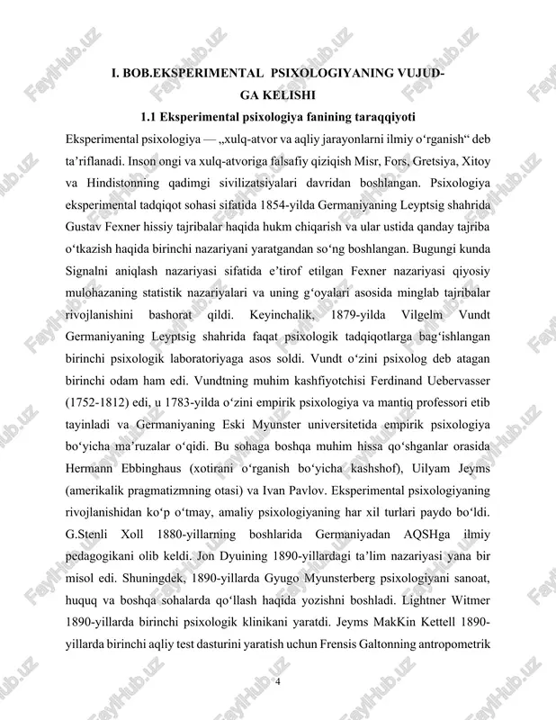 bunday tushunchani sunʼiy intellekt kabi boshqa tadqiqot sohalarida qoʻllash mumkinligini taklif qildi. gumanistik psixologiyaning muhim tarafdorlari karl rojers, avraam maslou, gordon allport, erich fromm va rollo meydir. ularning gumanistik kontseptsiyalari ekzistensial psixologiya, viktor franklning logoterapiyasi, pozitiv psixologiya c. r. kloningerning farovonlik va xarakter rivojlanishiga yondashuvi shuningdek, transpersonal psixologiya bilan bogʻliq. eksperimental psixologiya rivojiga vm bexterev (1857-1927) katta hissa qo'shgan - rus fiziologi, nevropatolog, psixiatr, psixolog, u rossiyada birinchi eksperimental psixologik laboratoriyaga (1885), keyin esa dunyodagi birinchi psixonevrologiya institutiga asos solgan. insonni kompleks o'rganish asr. uning "odam refleksologiyasining umumiy asoslari" (1917) asari butun dunyoda e'tirof etildi. v kech xix- xx asr boshlari. eksperimental psixologiya hamma narsani o'ynashni boshlaydi katta rol inson psixikasini o'rganishda. eksperimental usul nafaqat o'rganishda qo'llanila boshlandi umumiy naqshlar psixik jarayonlarning borishi, shaxsning xususiyatlari va holatlari, shuningdek, sezgirlik, reaktsiya vaqti, xotira, assotsiatsiyalardagi individual farqlar (f. galton, d. cattell). shunday qilib, eksperimental psixologiyaning tubida yangi yo'nalish - differensial psixologiya vujudga …