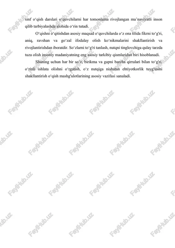 iqlash vazifasini amalga oshirishga xizmat qiladi. sinfdan tashqari o‘qish darslarning asosiy vazifasi o‘quvchida badiiy kitoblarni o‘qishga havas uyg‘otish, o‘qigan kitoblari yuzasidan kundalik yurita olishga o‘rgatish, bolalar adabiyotining mashhur adiblari hayoti va ijodi bilan elementar tarzda tanishtirish hisoblanadi. bolalarda ezgulikka muhabbat, yovuzlikka nafrat uyg‘otish, ularning bog‘lanishli nutqini o‘stirish, adabiy-estetik tafakkurini yuksaltirish sinfdan tashqari o‘qish darslarining ham tub mohiyatini tashkil etadi. sinfdan tashqari o‘qitish sinfda o‘qish bilan uzviy bog‘liq ravishda uyushtiriladi. sinfda o‘qish sinfdan tashqari o‘qitish uchun zarur bo‘lgan o‘qish malakalarini shakllantiradi, o‘qigan asarni tushunishga o‘rgatadi, lug‘atni boyitadi. sinfdan tashqari o‘qitish qiziqarli va o‘ziga jalb etadigan faoliyat bo‘lib, bolalarning bilim doirasini boyitadi, qiyoslash uchun material beradi. sinfda o‘qish − hayotga tayyorlash vositasi, sinfdan tashqari o‘qish esa hayotning o‘zidir. sinfdan tashqari o‘qitish darslarining muhim vazifalaridan biri mustaqil o ‘qish malakalarini tarbiyalash hisoblanadi. buning uchun mustaqil bajarish uchun topshiriqlar berish, qiziqarli mashq ttnrlaridan foydalanish, eng yaxshi insholarni, taqrizlarni, yozuvchi haqida to‘plangan ma’lumotlarni o‘qitish, „tez …