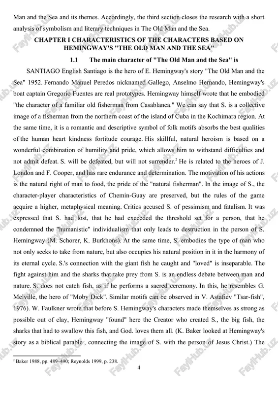 e motive of teaching in the image of s. is important: the boy who is s.'s assistant is sure that s. is "able to teach everything. world" and the main thing in life. it is not for nothing that hemingway called his story a "message" for the younger generation the writer in a television interview after the nobel prize for this work in.lit baker c. hemingway; as a writing artist, princeton, 1963; yu.m. panorov hemingway in cuba. m., 1982; fuentes n. hemingway in cuba. m., 1988; see also literature for jake warne."the old man and the sea" is a novel written and published in the bahamas in 1952 by the american writer ernest hemingway. hemingway's last known work published during his lifetime. a cuban fisherman tells the story of an old man santiago's fight on the high seas with a huge marlin, which becomes the biggest catch of his life.the …